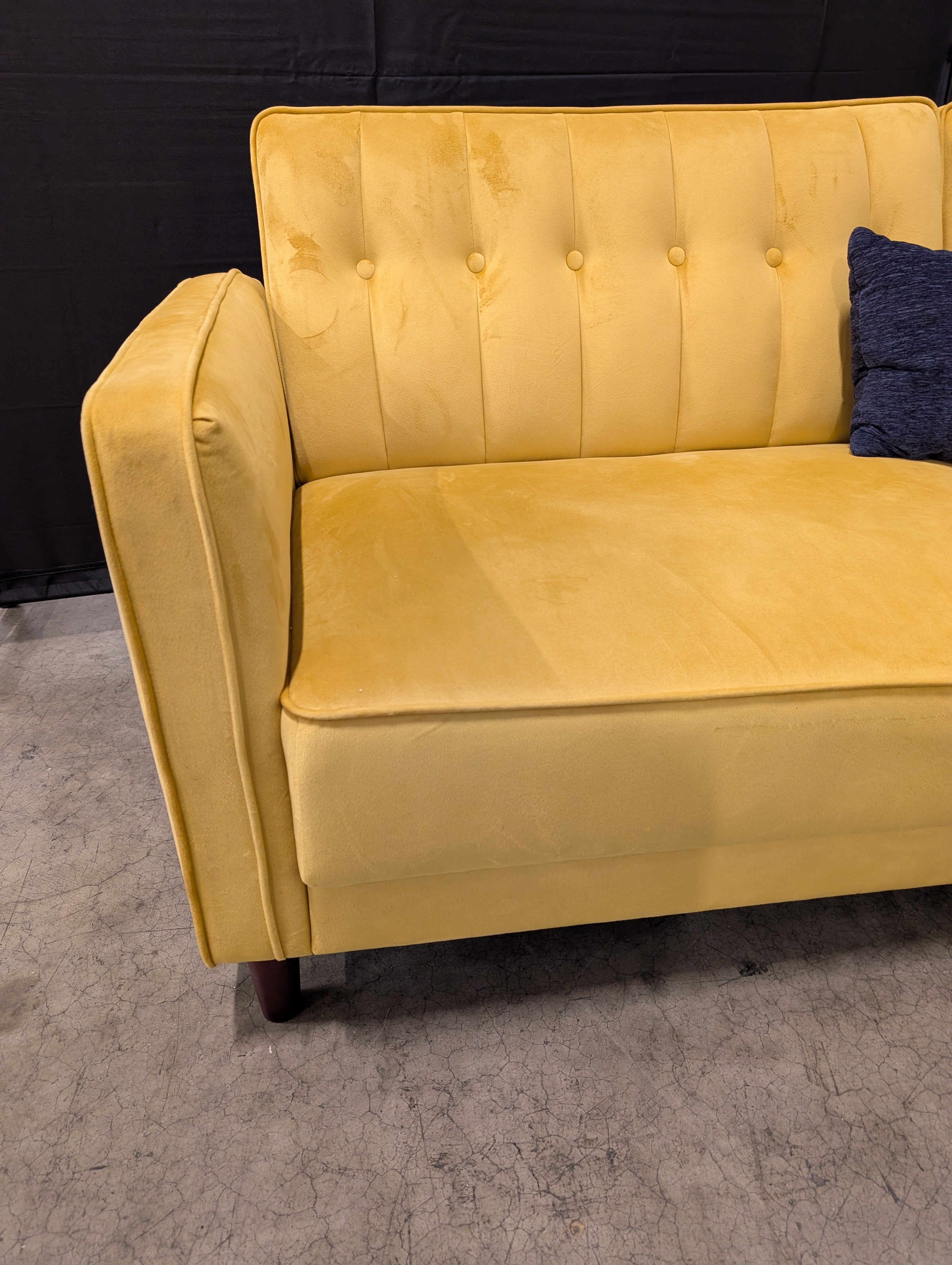 Mid-Century Modern Yellow Velvet Tufted Sofa