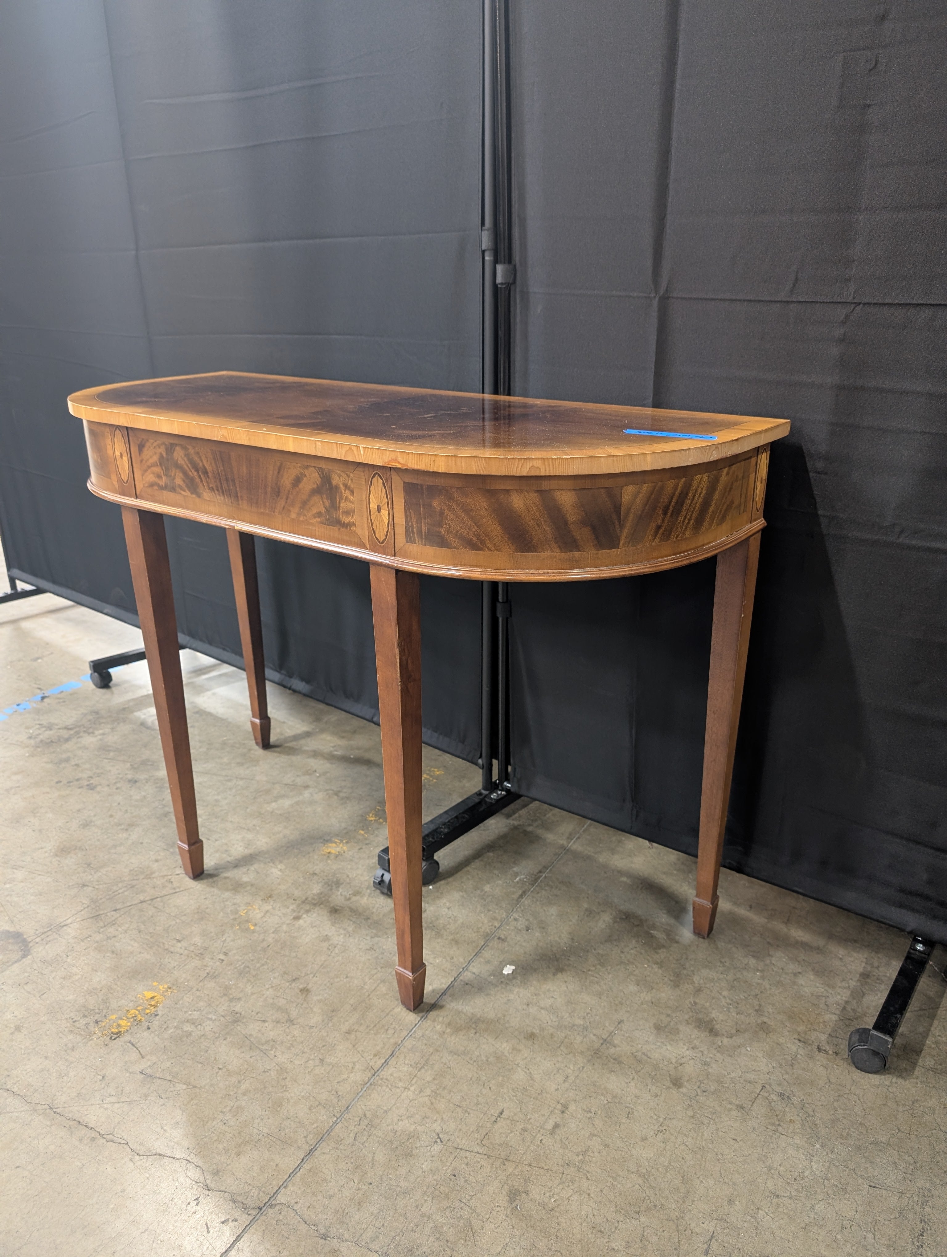 Dark Wood Half-Moon Console Table with Inlay