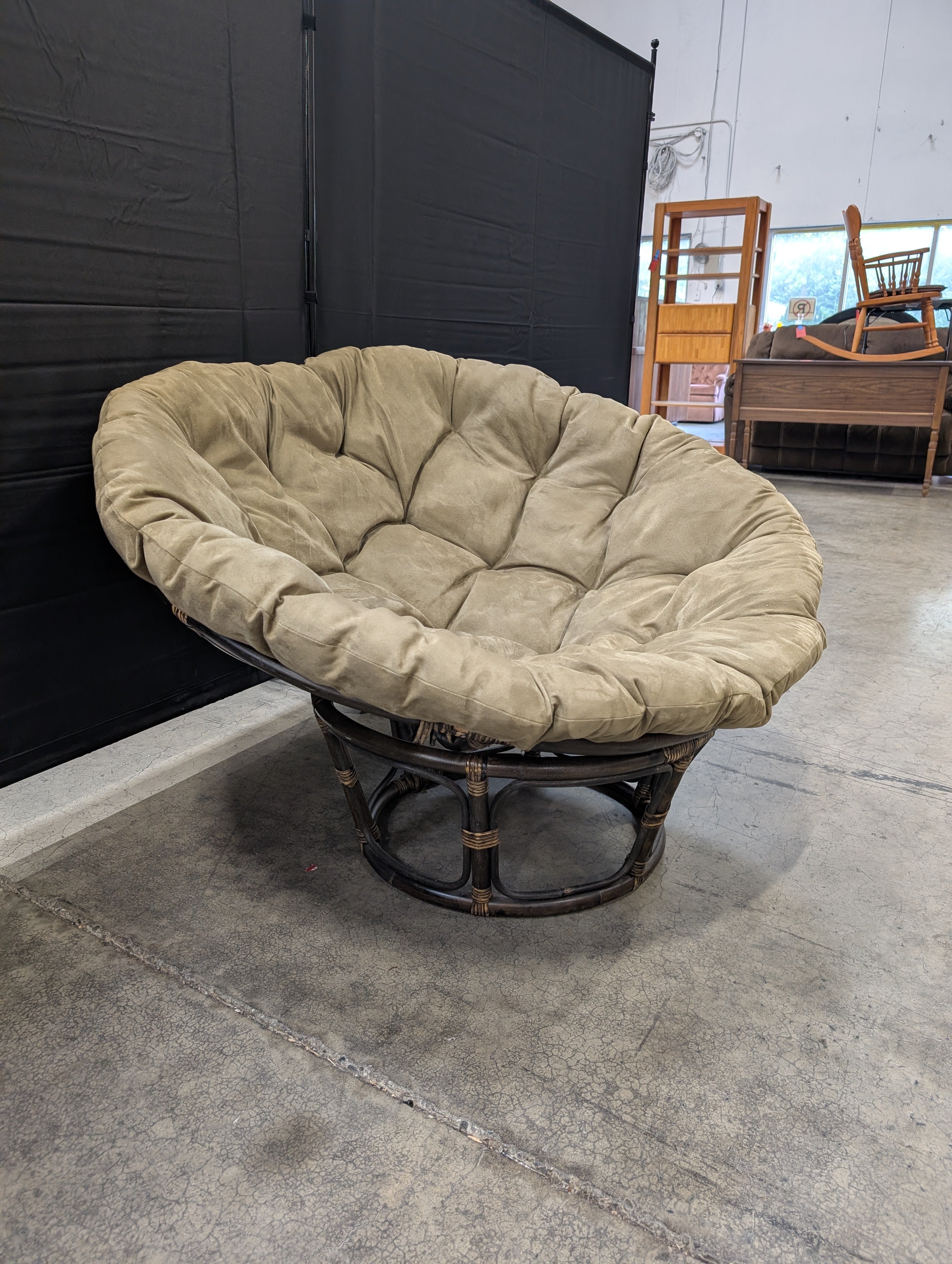 Olive Green Double Papasan Chair in Rattan
