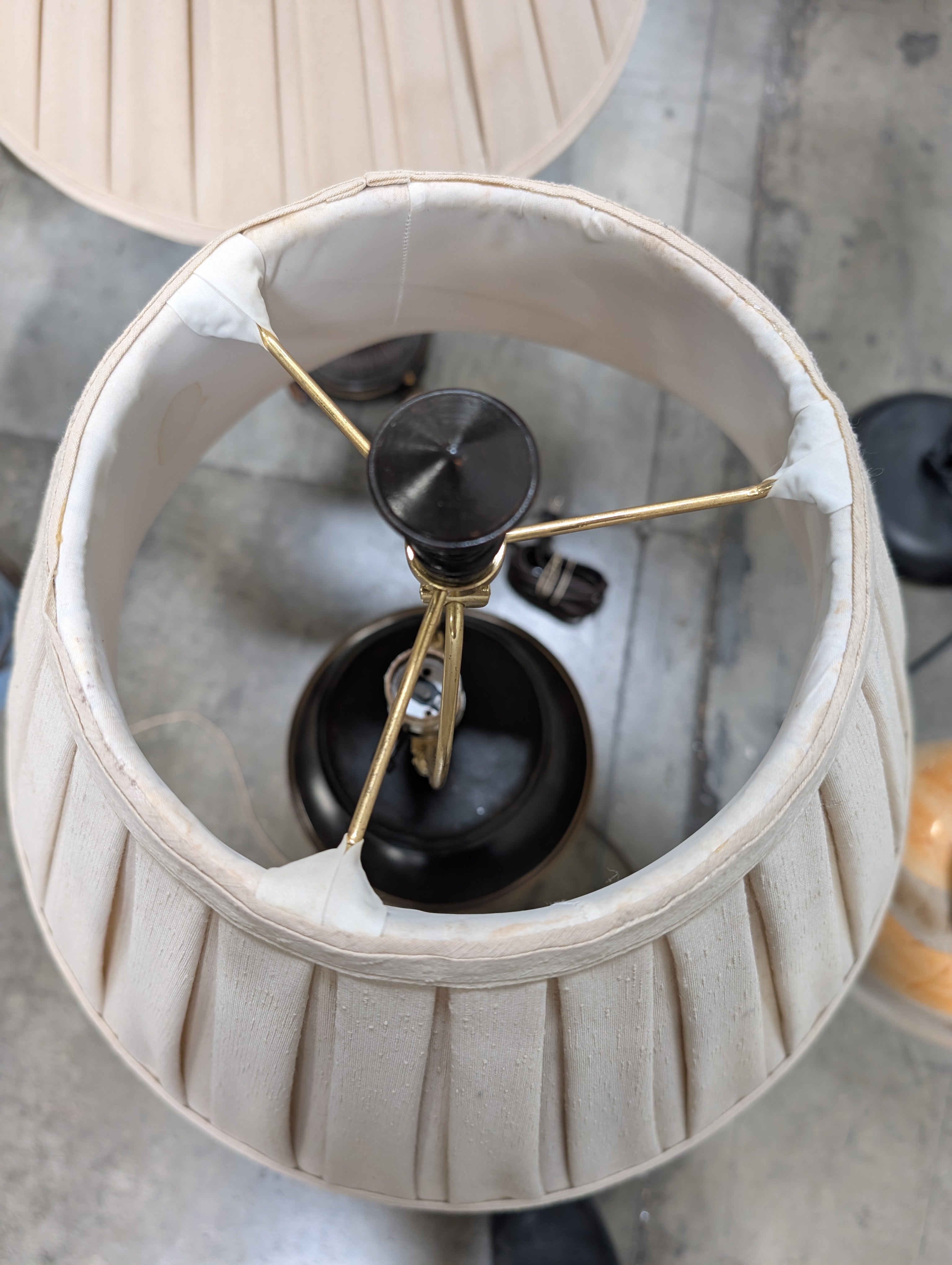 Ornate Dark Metal Table Lamp with Pleated Shade