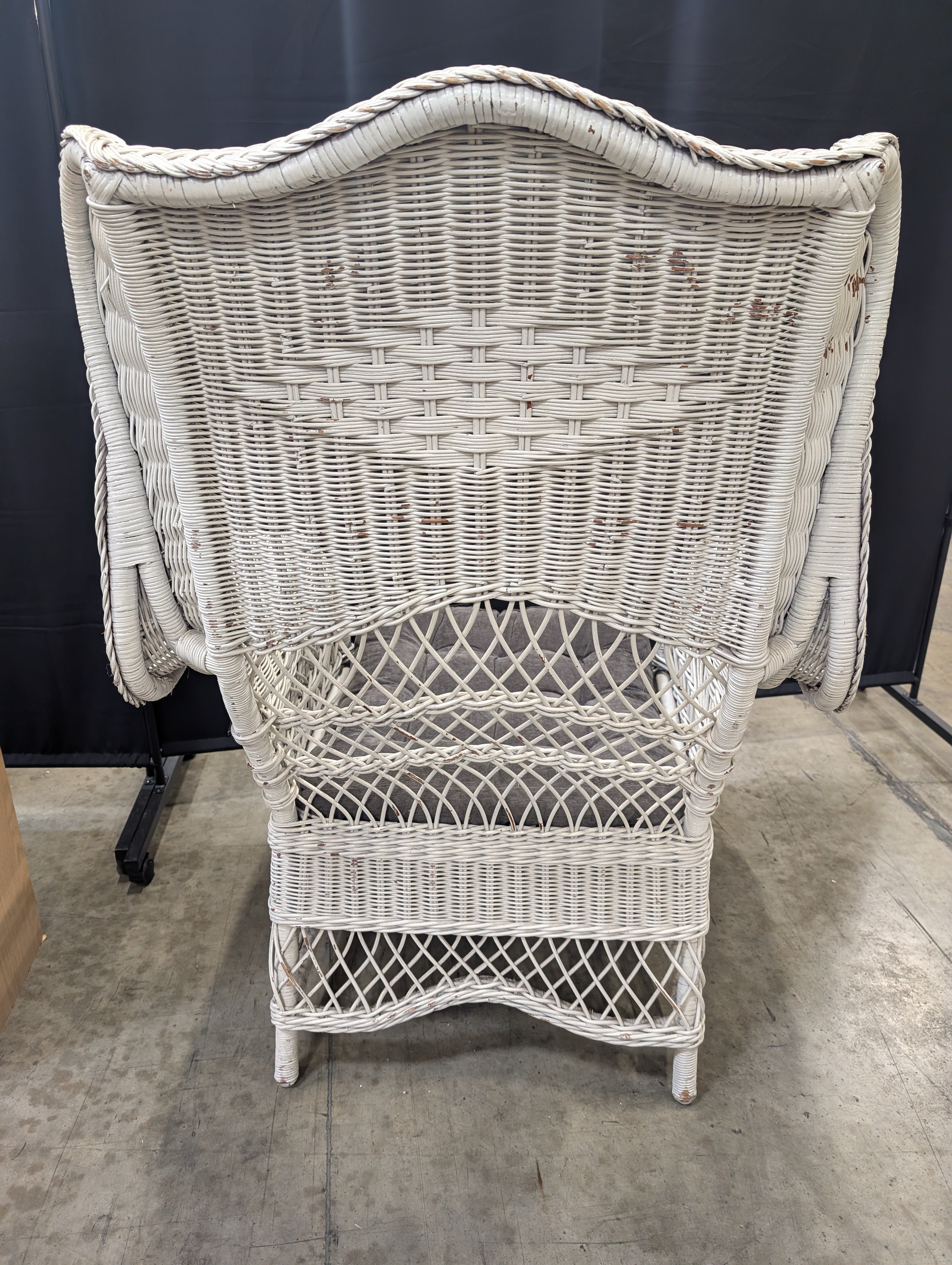 Coastal Style White Wicker Wingback Armchair
