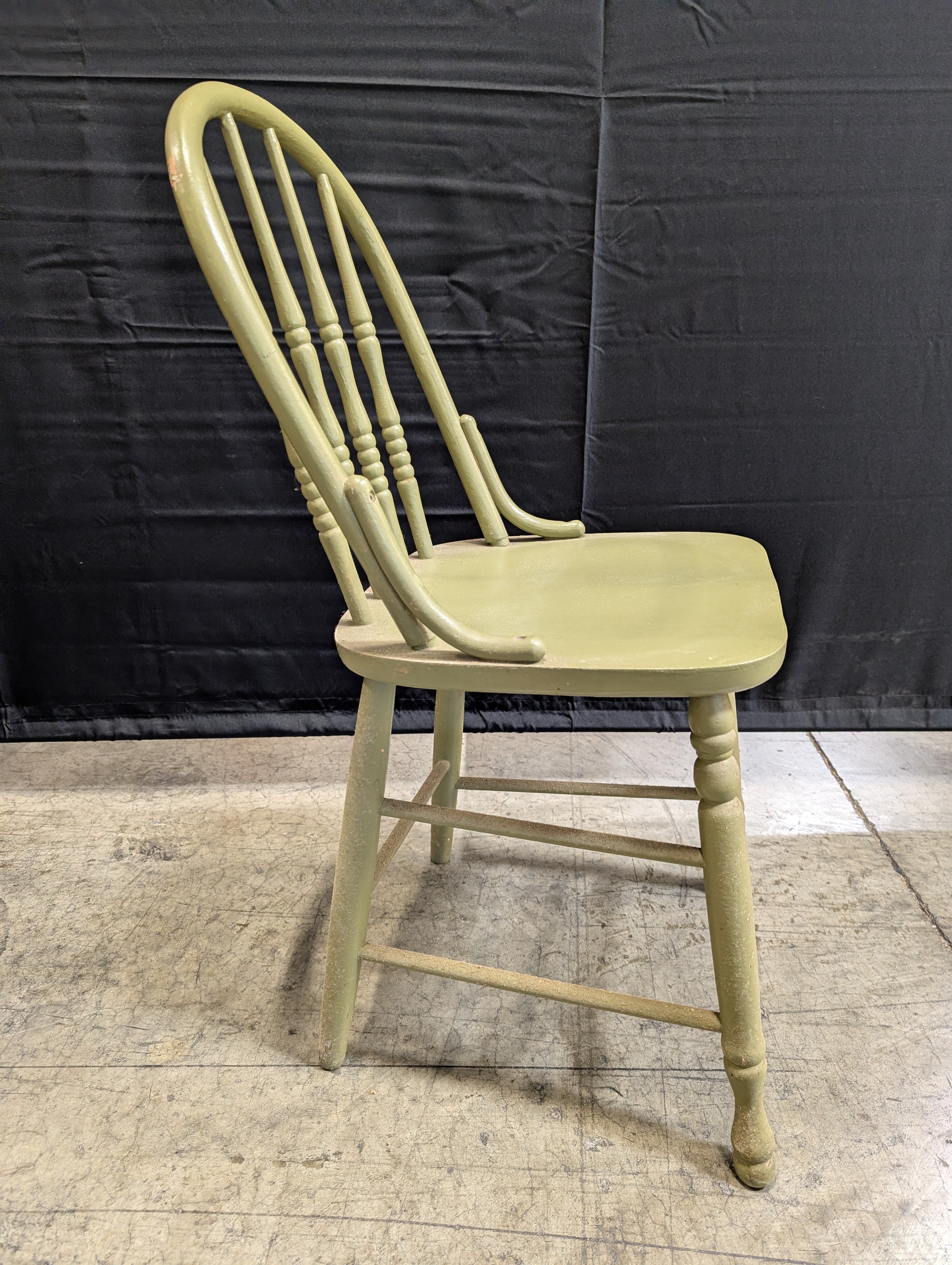 Muted Green Spindle Back Windsor Style Wood Chair