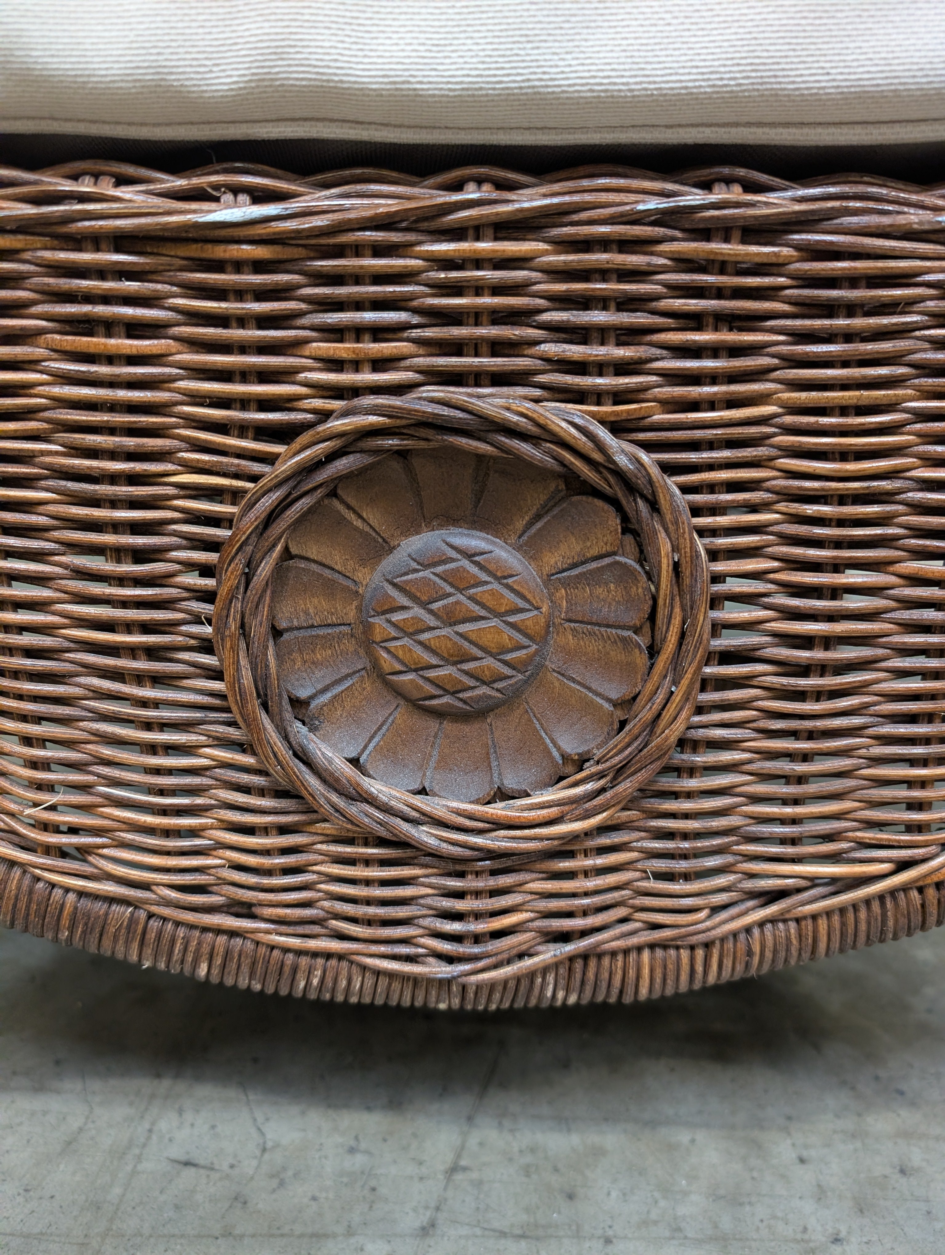 Vintage Wicker High-Back Armchair with Sunflower