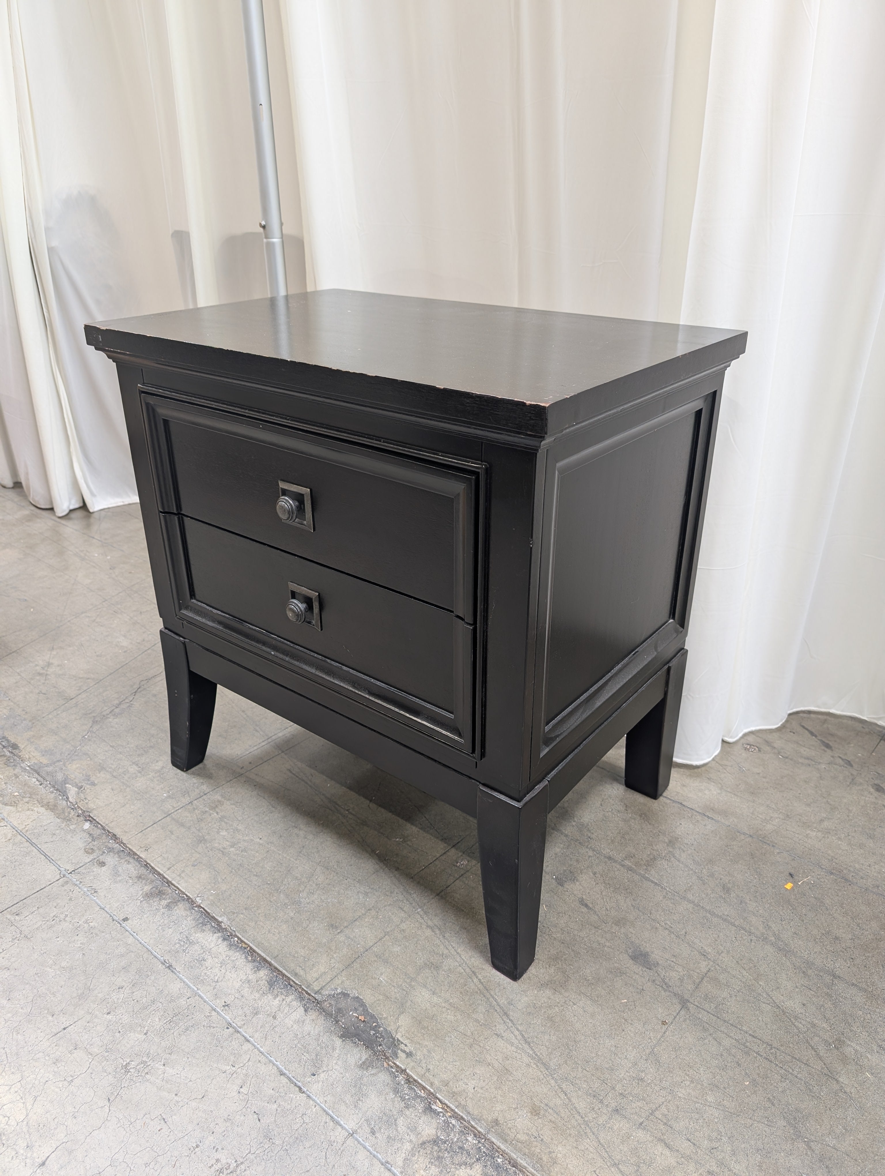 Transitional Two-Drawer Nightstand in Black Wood