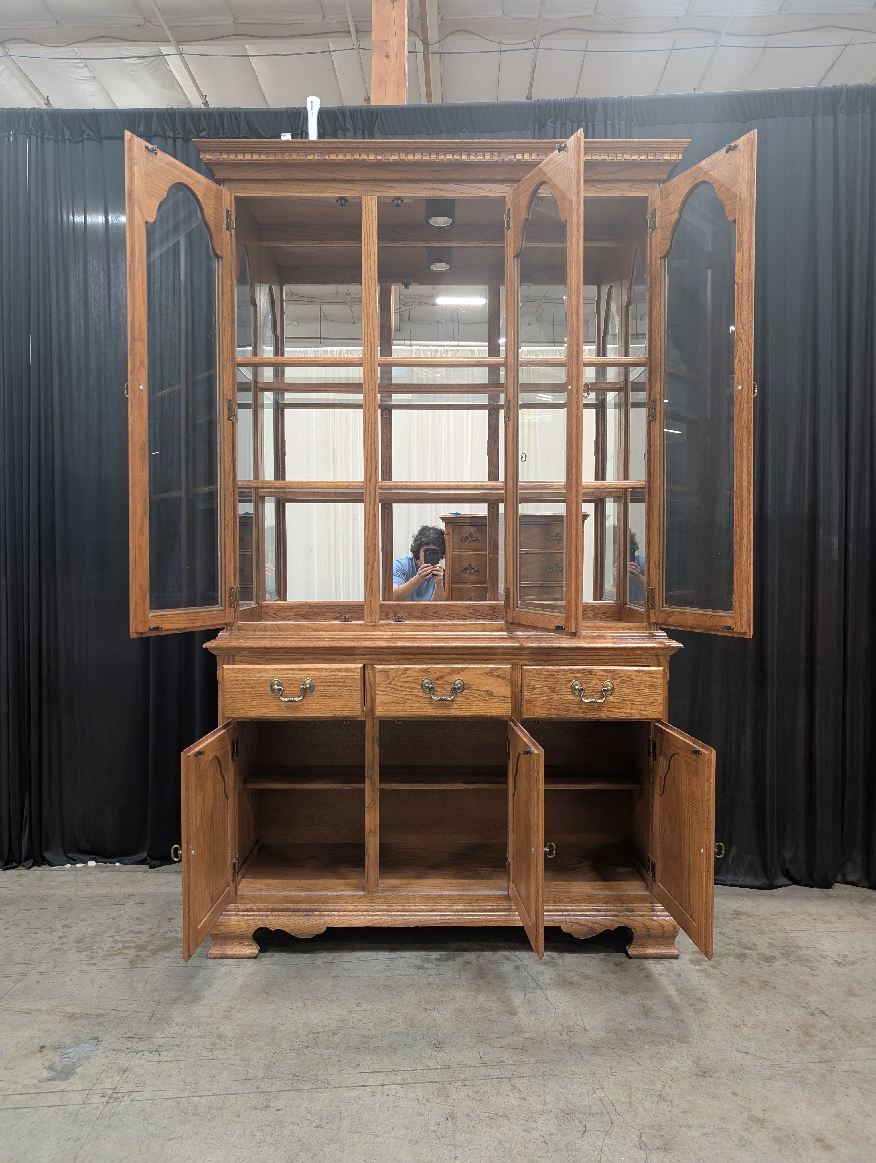 Traditional Three-Door China Cabinet in Oak