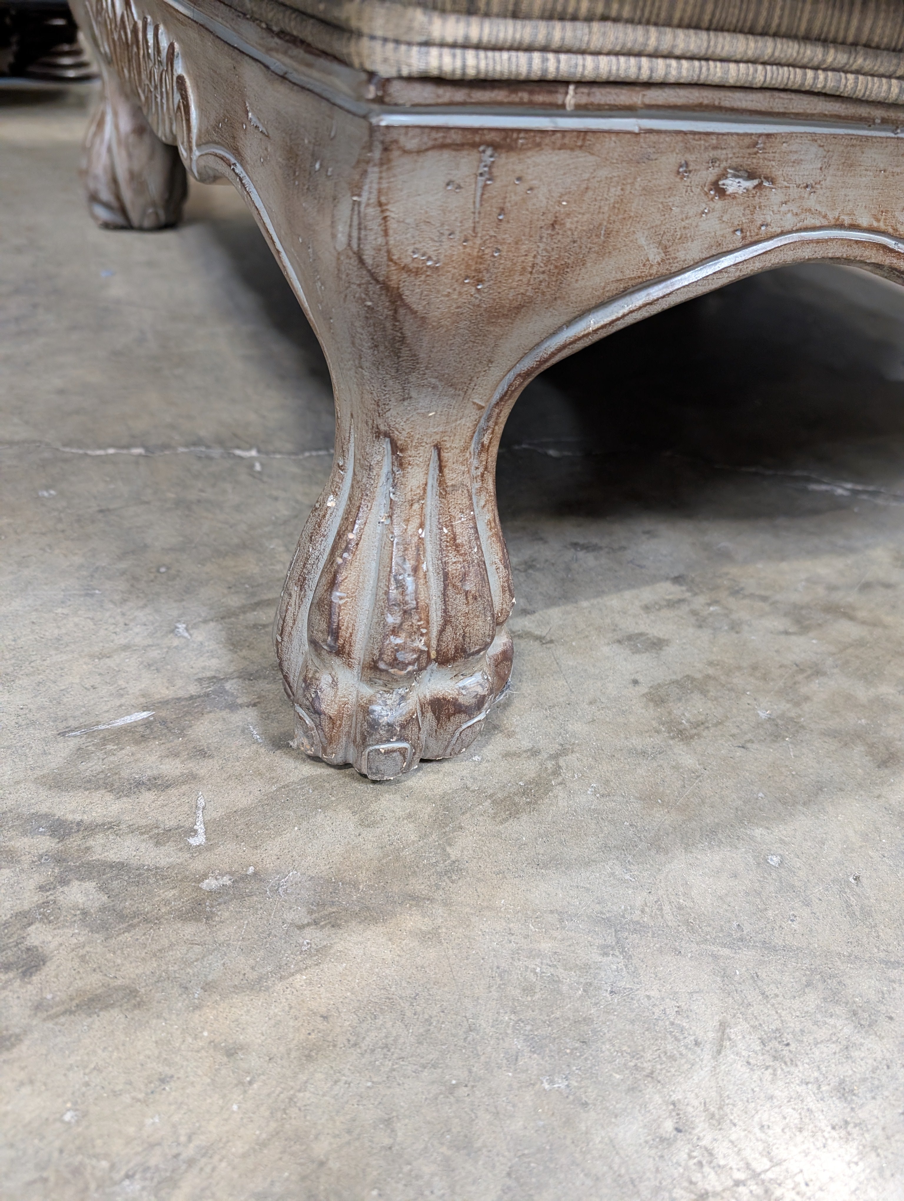 Vintage Style Blue Upholstered Armchair with Carved Wood Frame