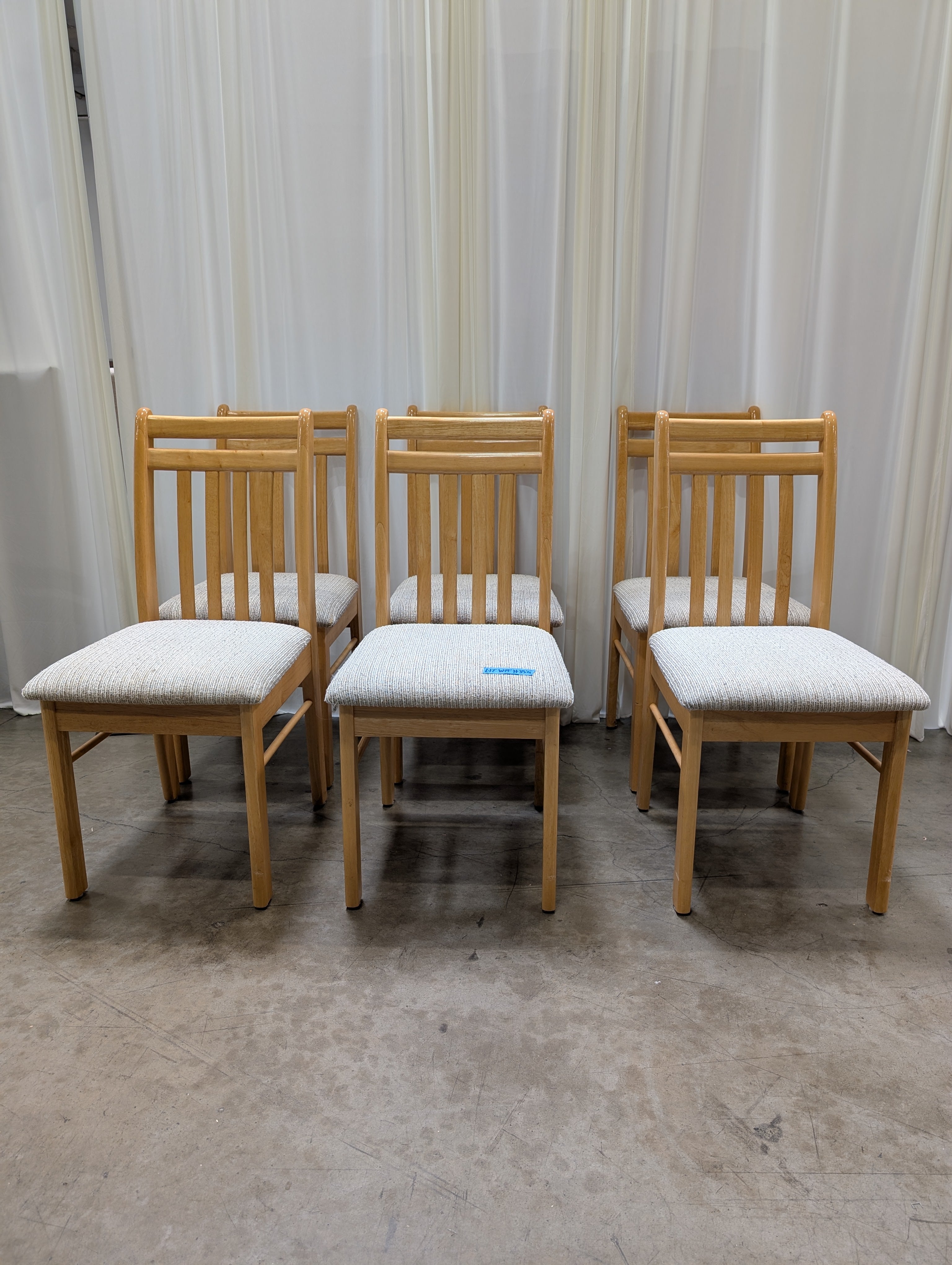 Set of Six Slat-Back Wooden Dining Chair with Padded Seat
