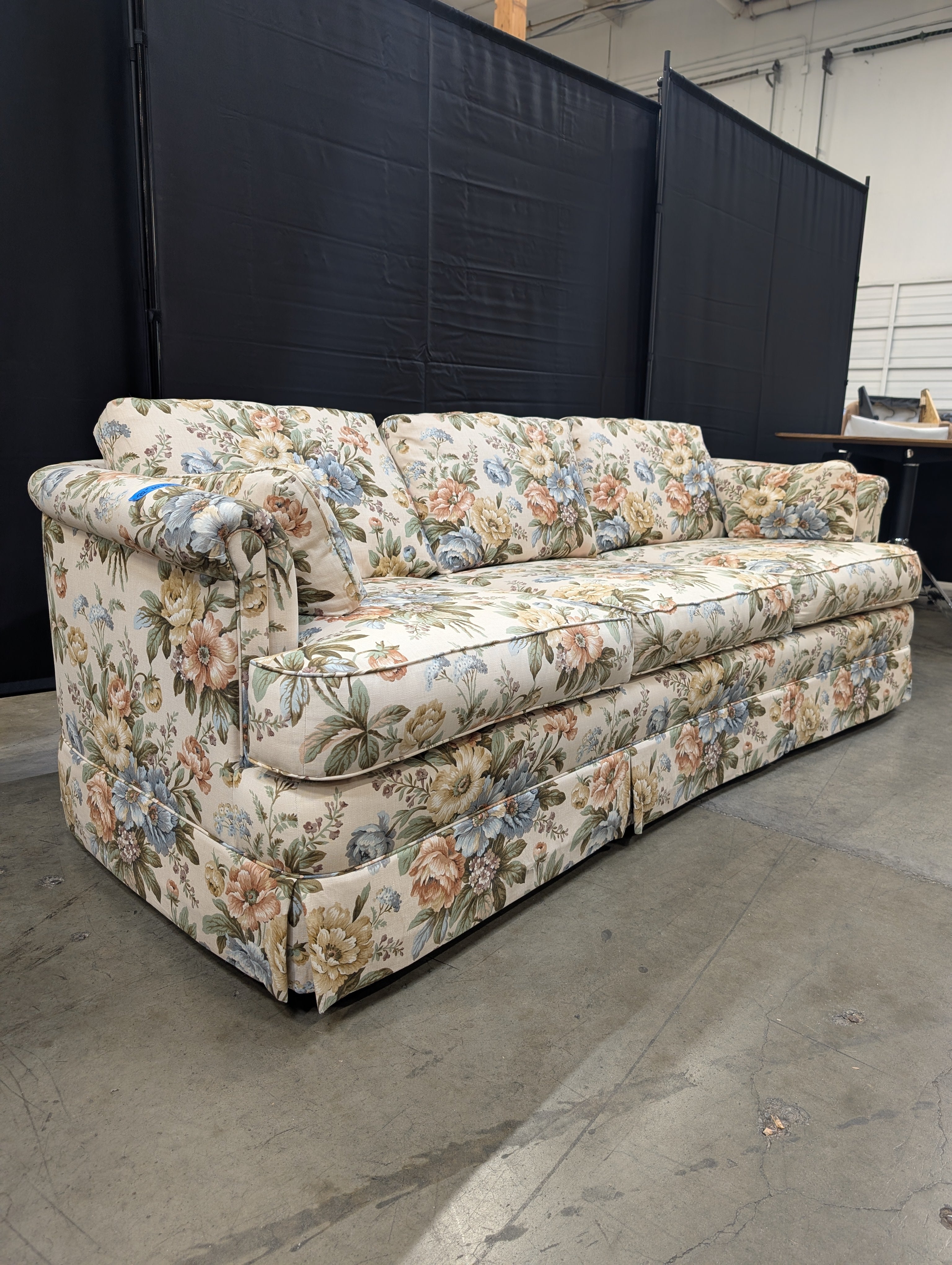 Traditional Floral Upholstered Three-Cushion Sofa