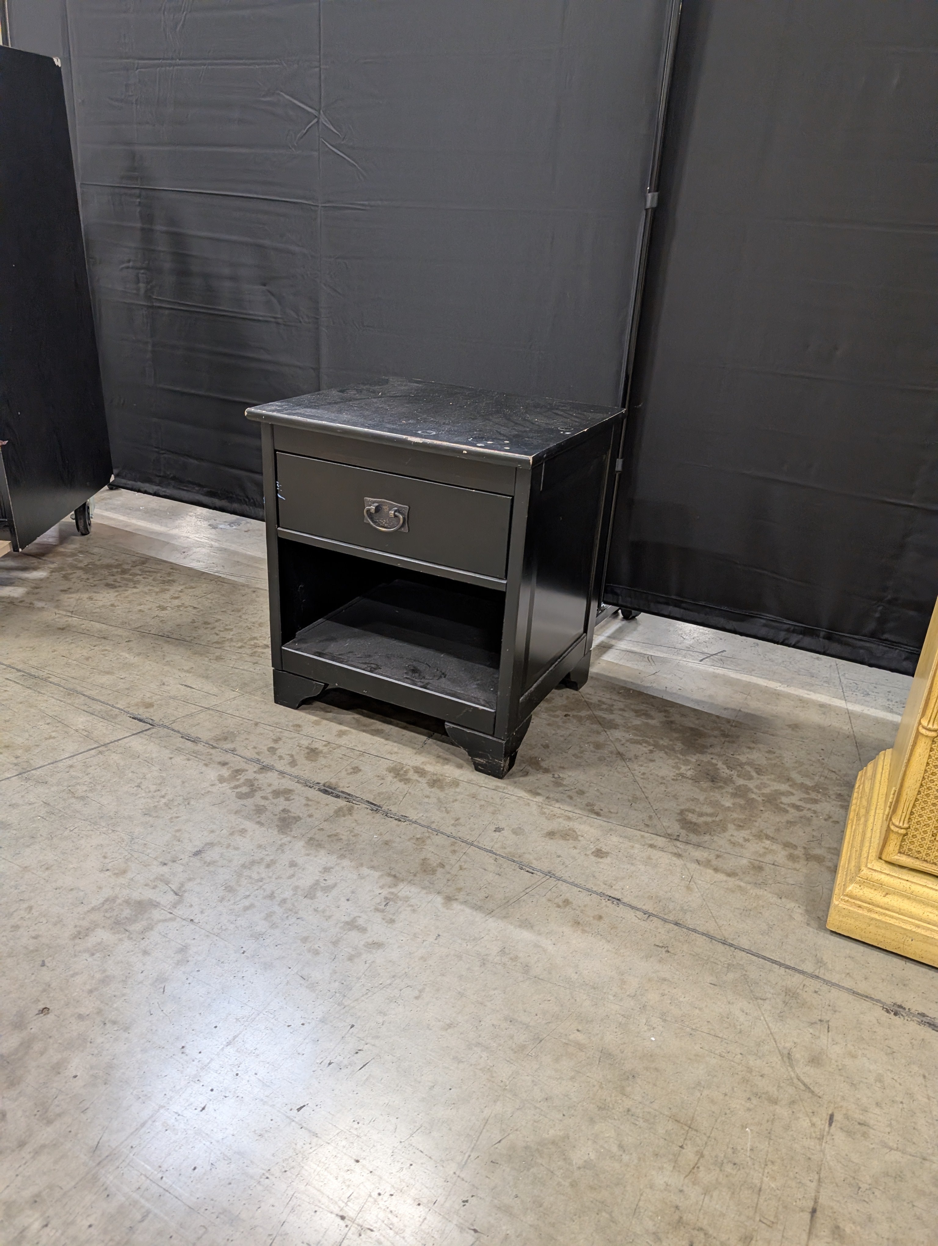 used Dark Finish Bedside Table with Drawer and Open Shelf