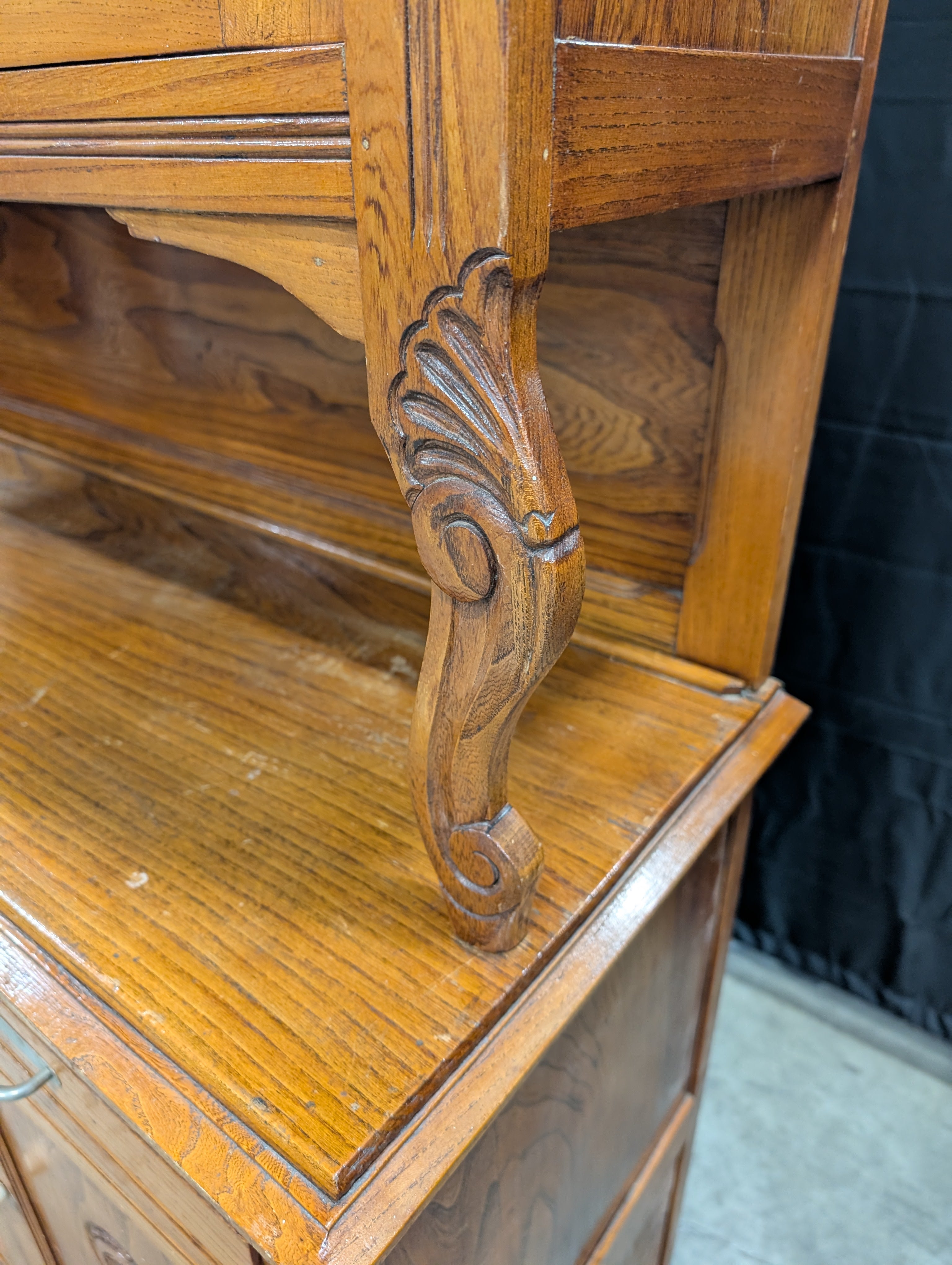 Vintage Brown Wood Folding Cabinet Desk