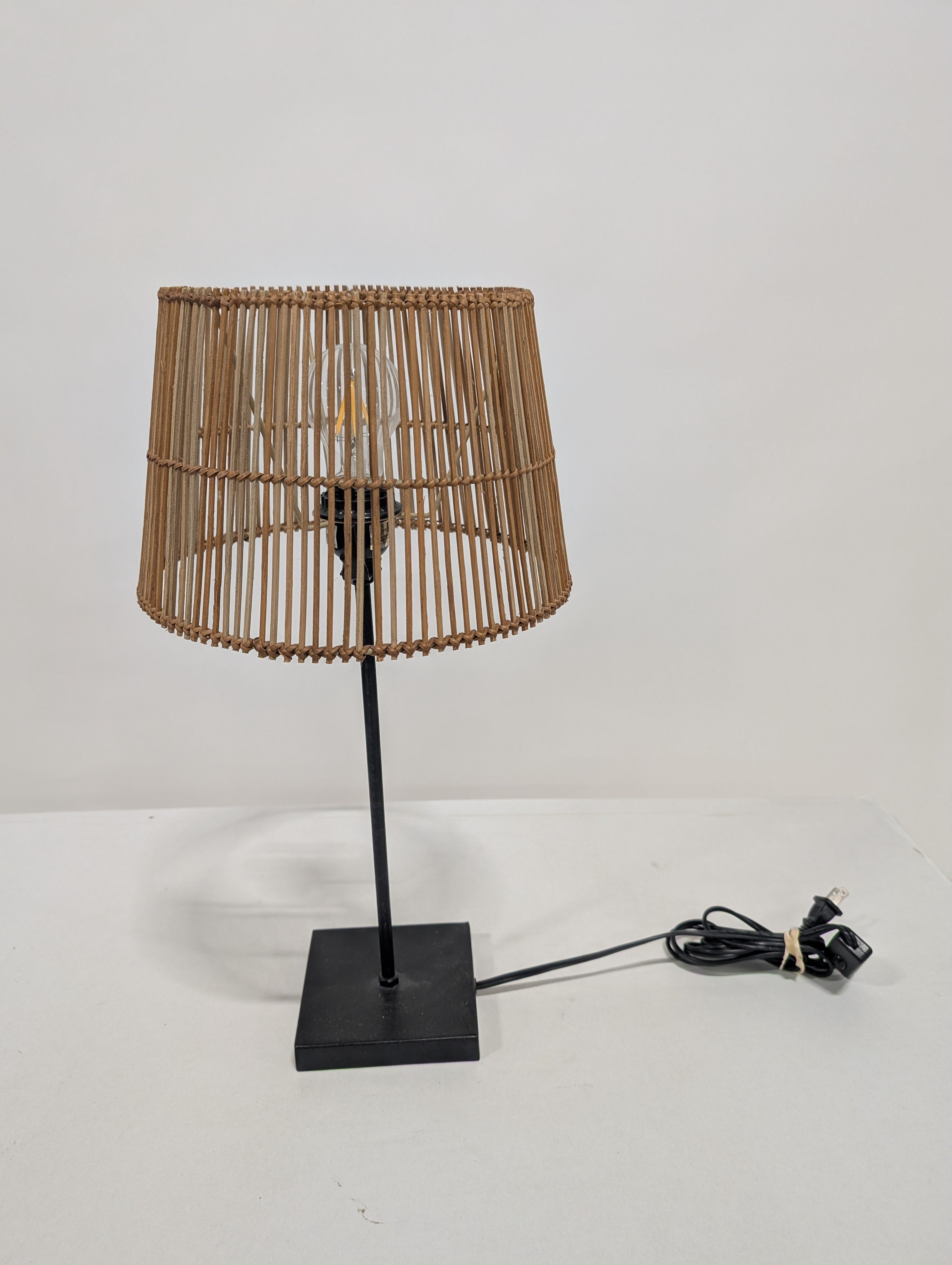 Boho Rattan Stick Table Lamp with Black Base