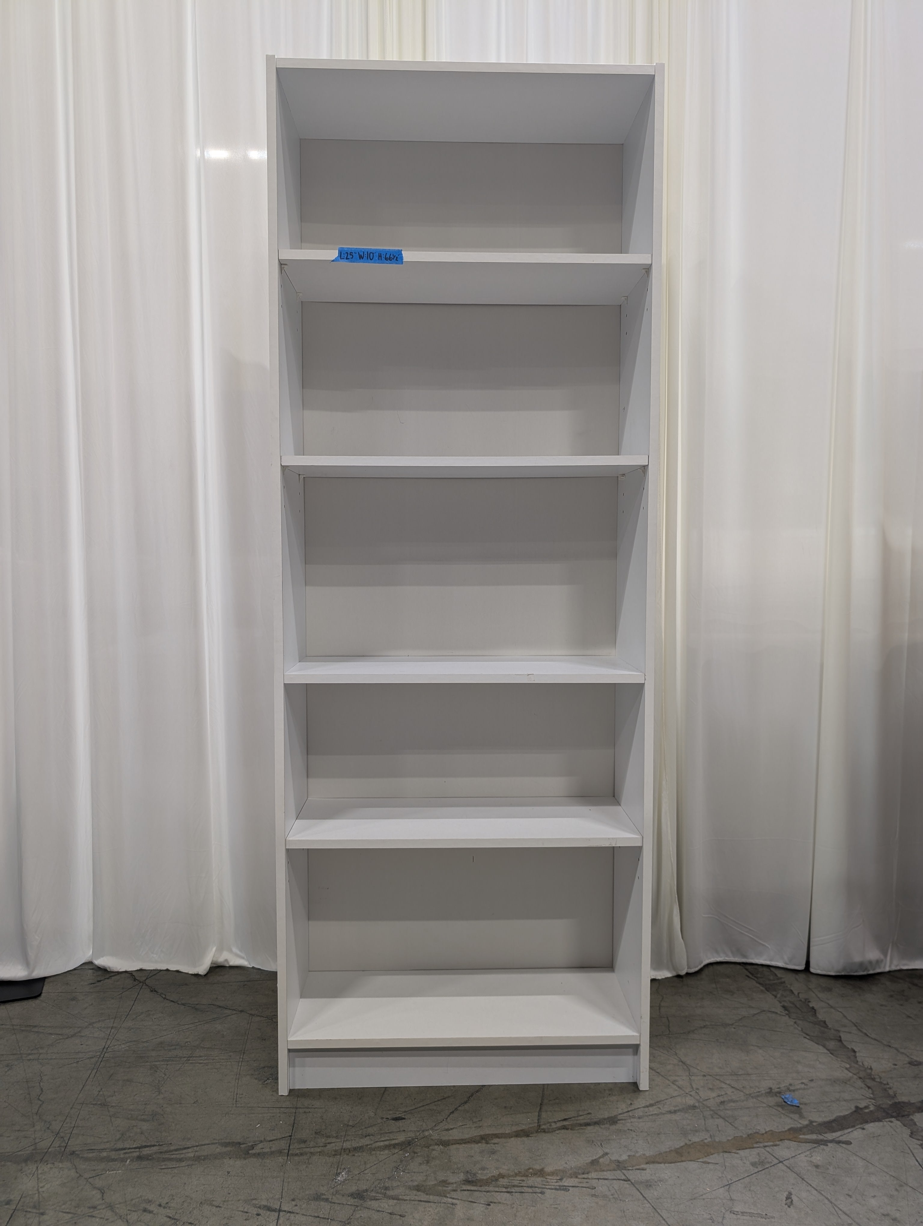 Five-Shelf Wooden Bookcase in White Laminate