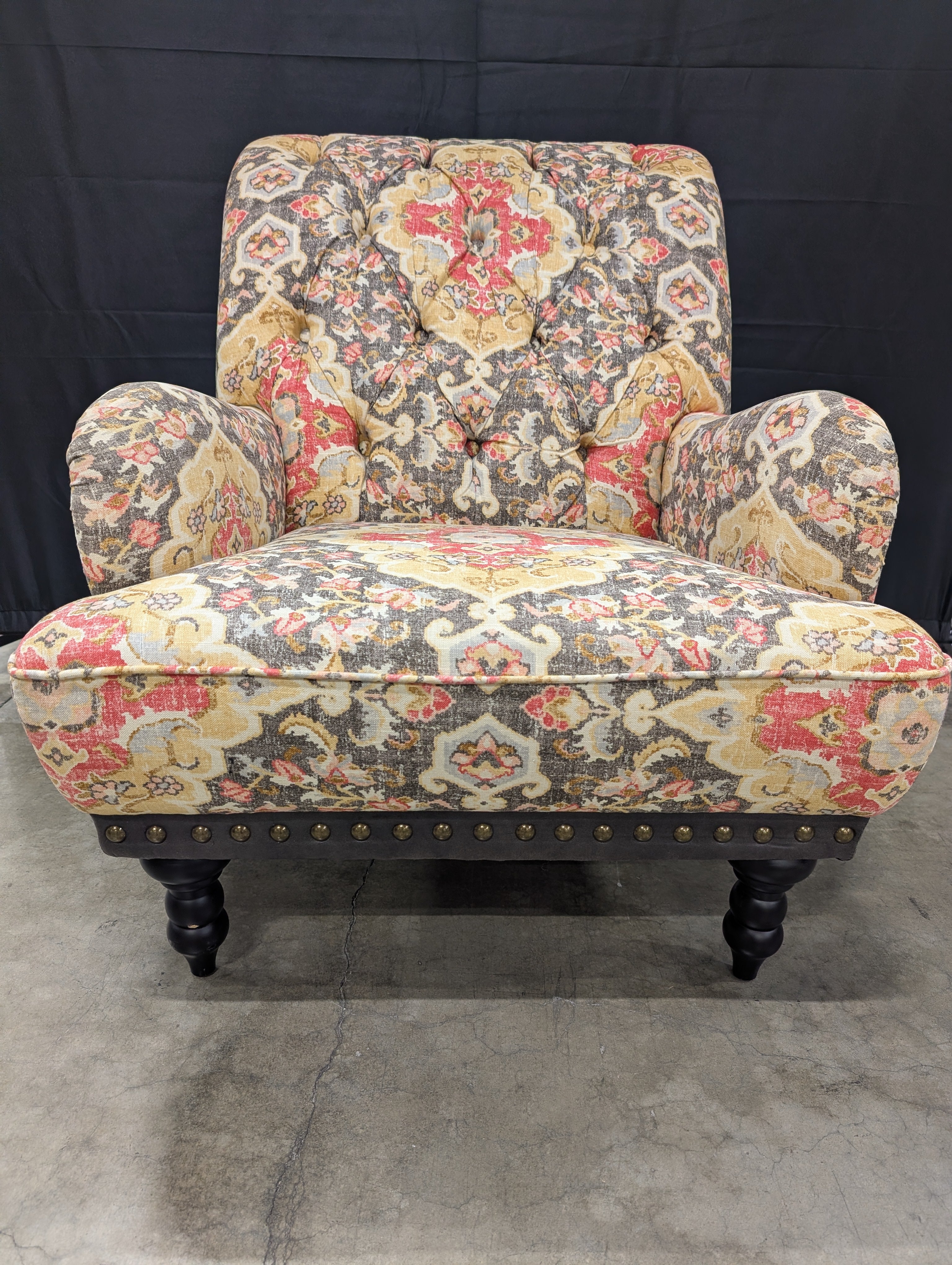 Ornate Patterned Tufted Accent Armchair