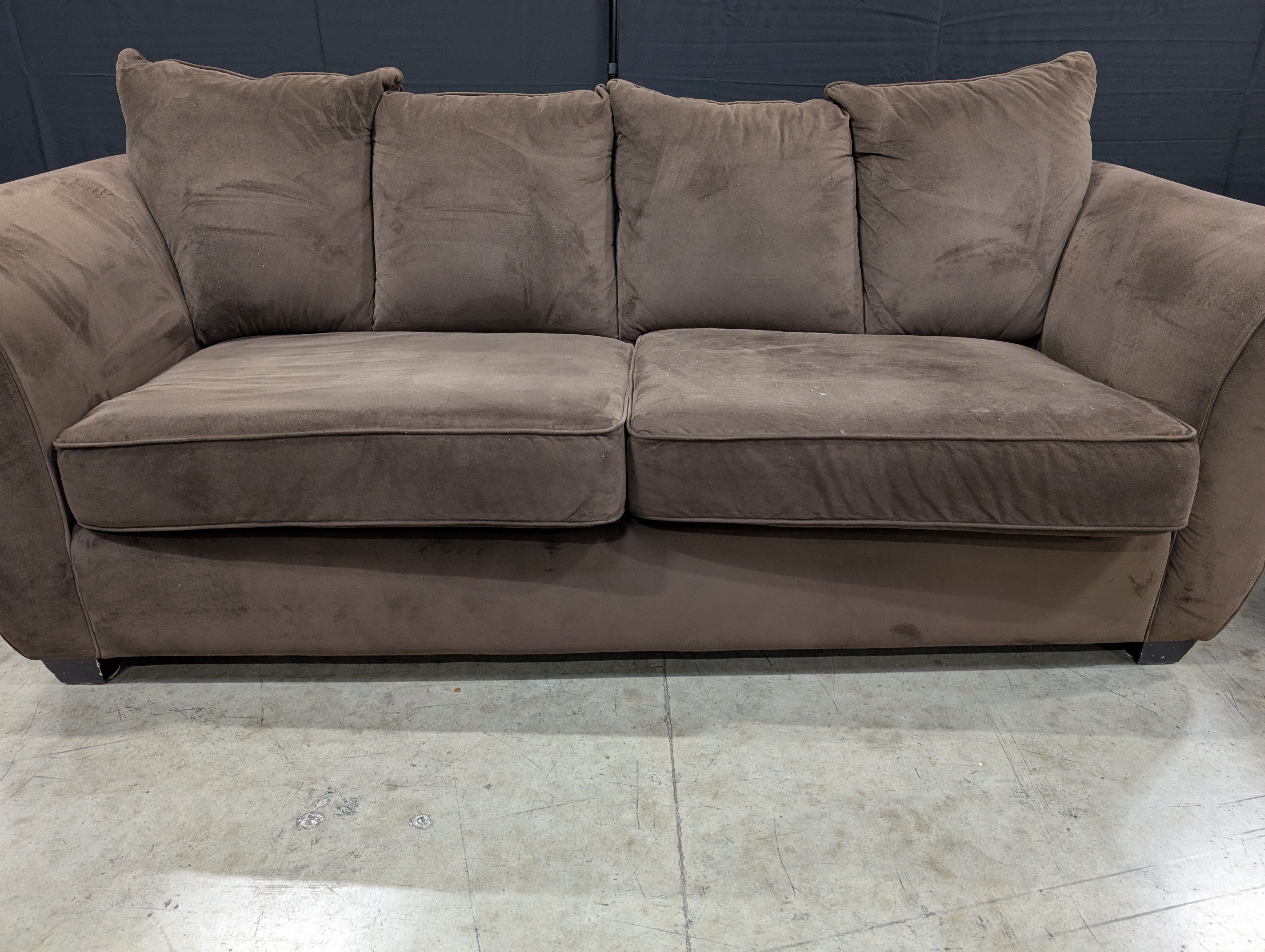 Dark Brown Three-Seater Rolled Arm Sofa