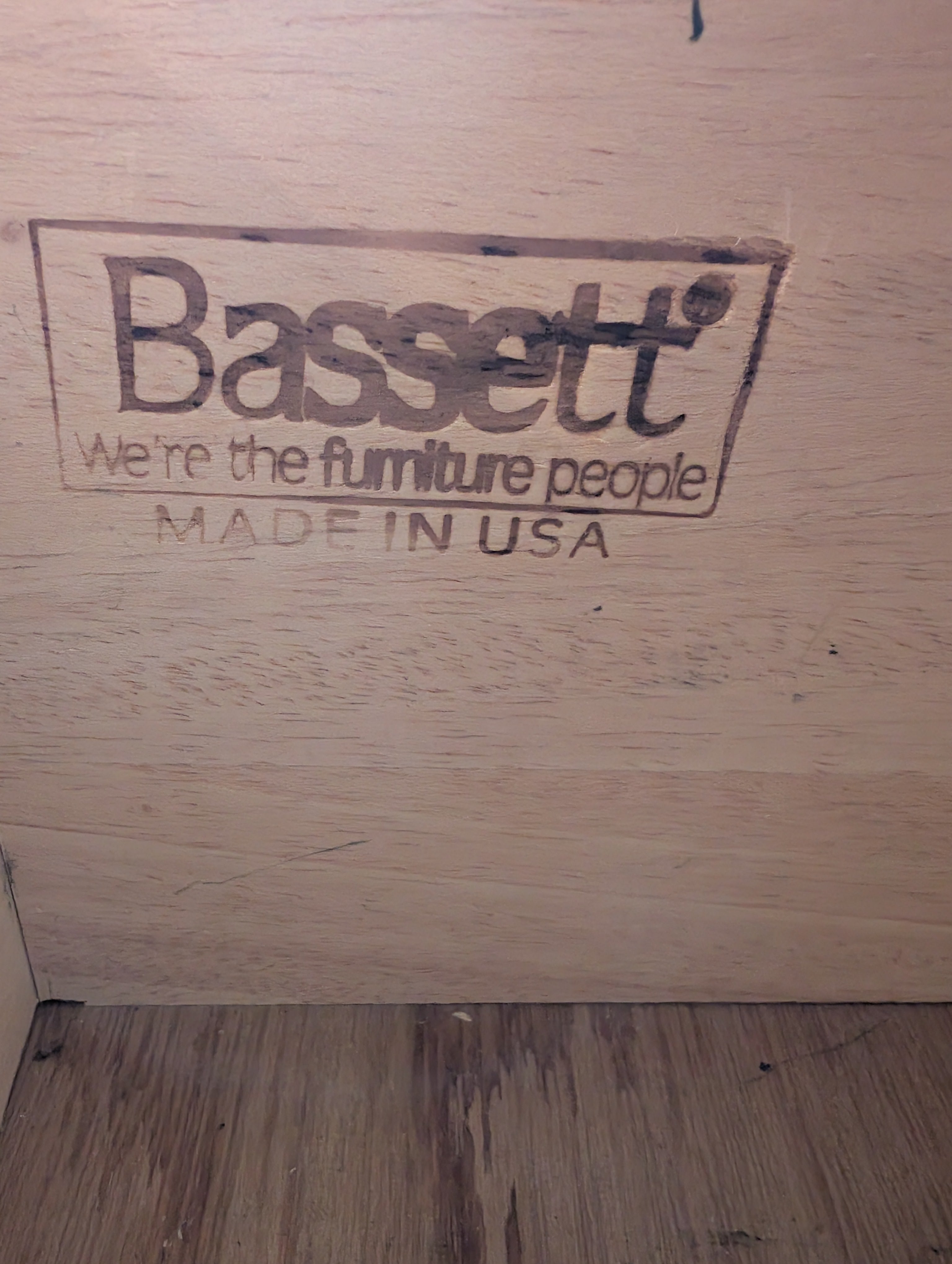 Sturdy Hardwood Bassett Two-Drawer  Nightstand with Metal Ring Pulls