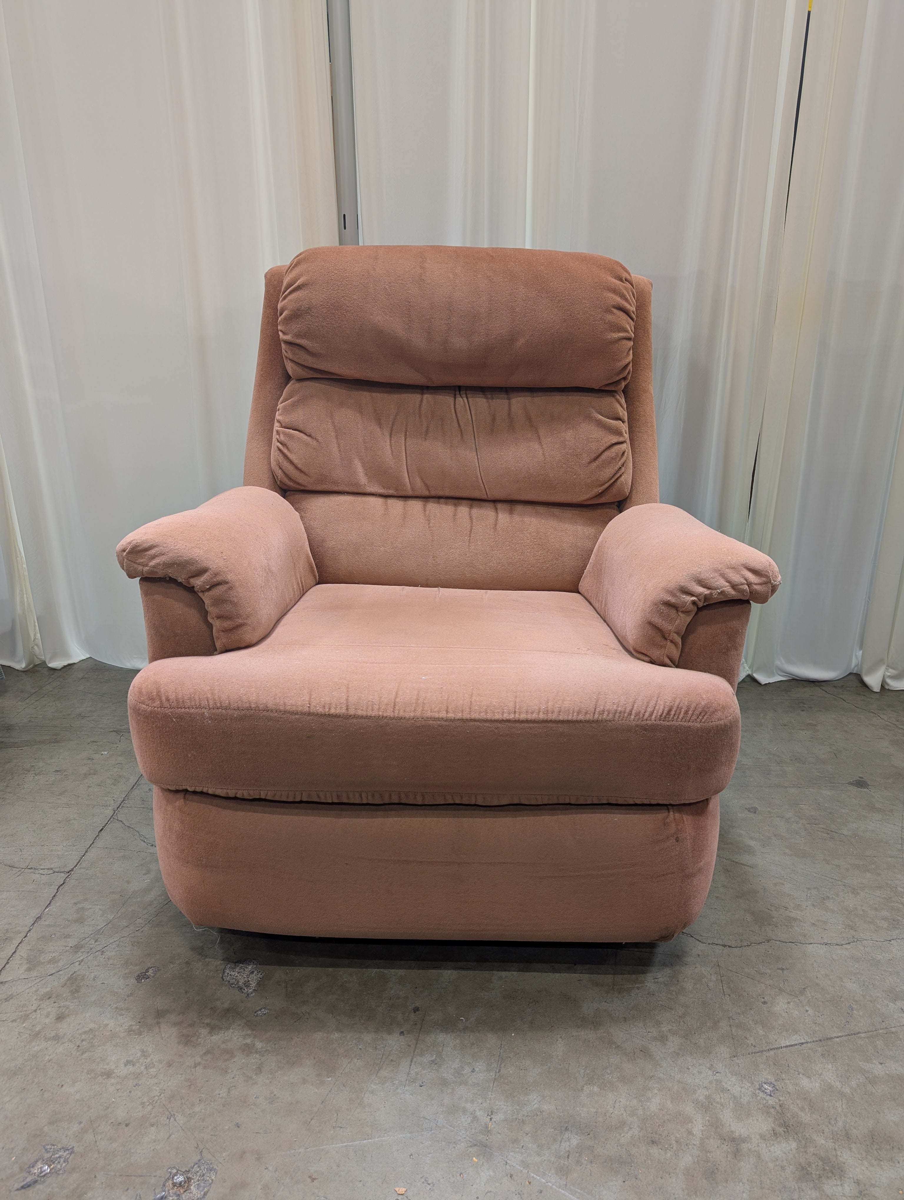 Muted Peach Plush Fabric Recliner