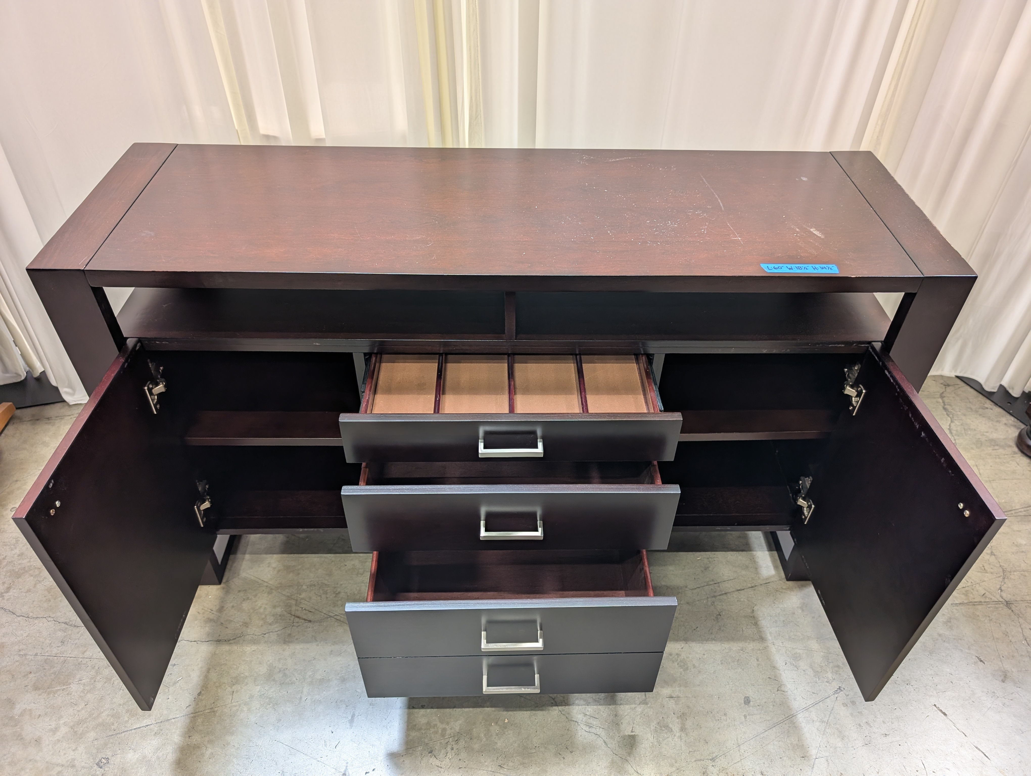 Dark Espresso Wood Buffet with Silver Pulls