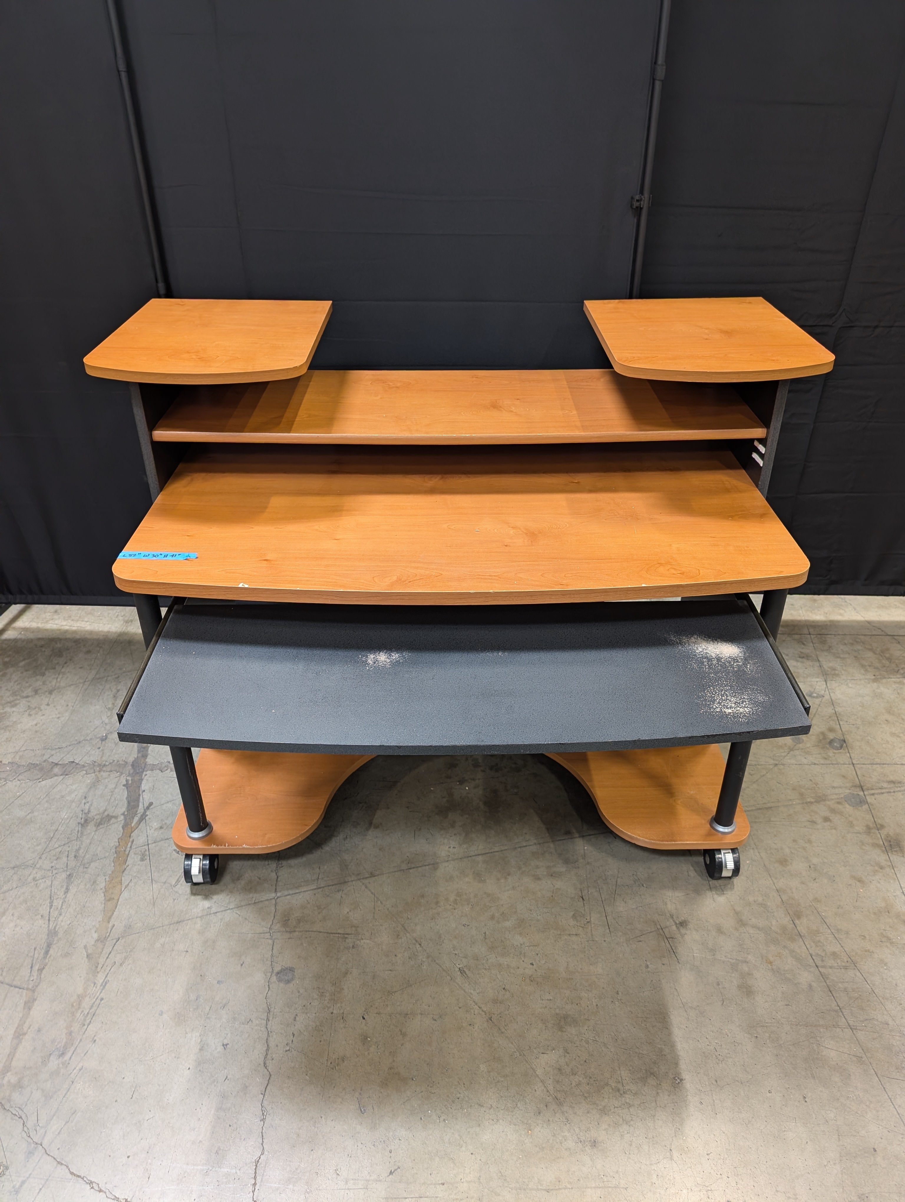 Compact Rolling Computer Workstation Desk with Tiered Shelves