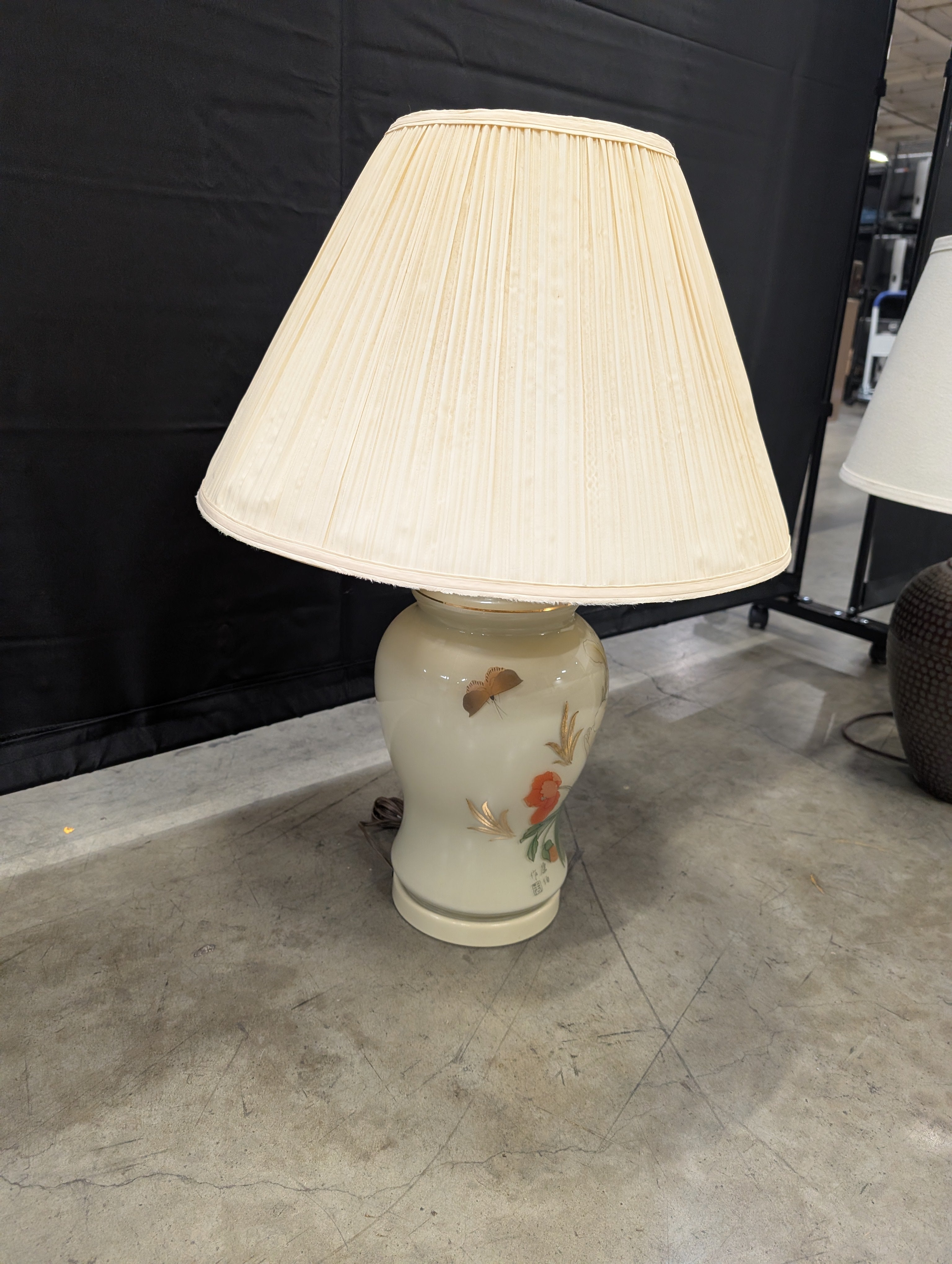 Decorative Cream Ceramic Urn Lamp Base with Gold Accents