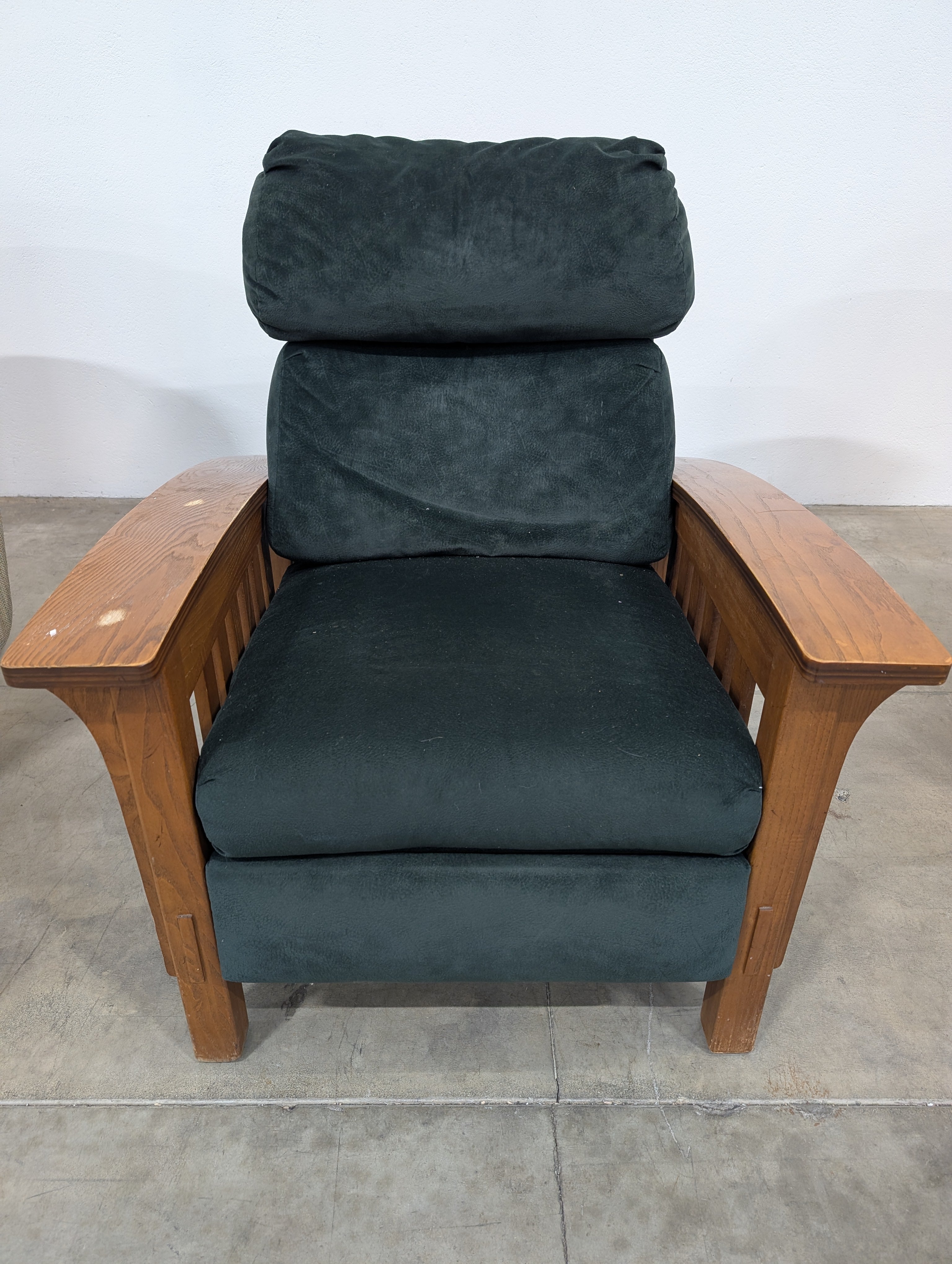 Mission Style Oak Armchair with Forest Green Upholstery