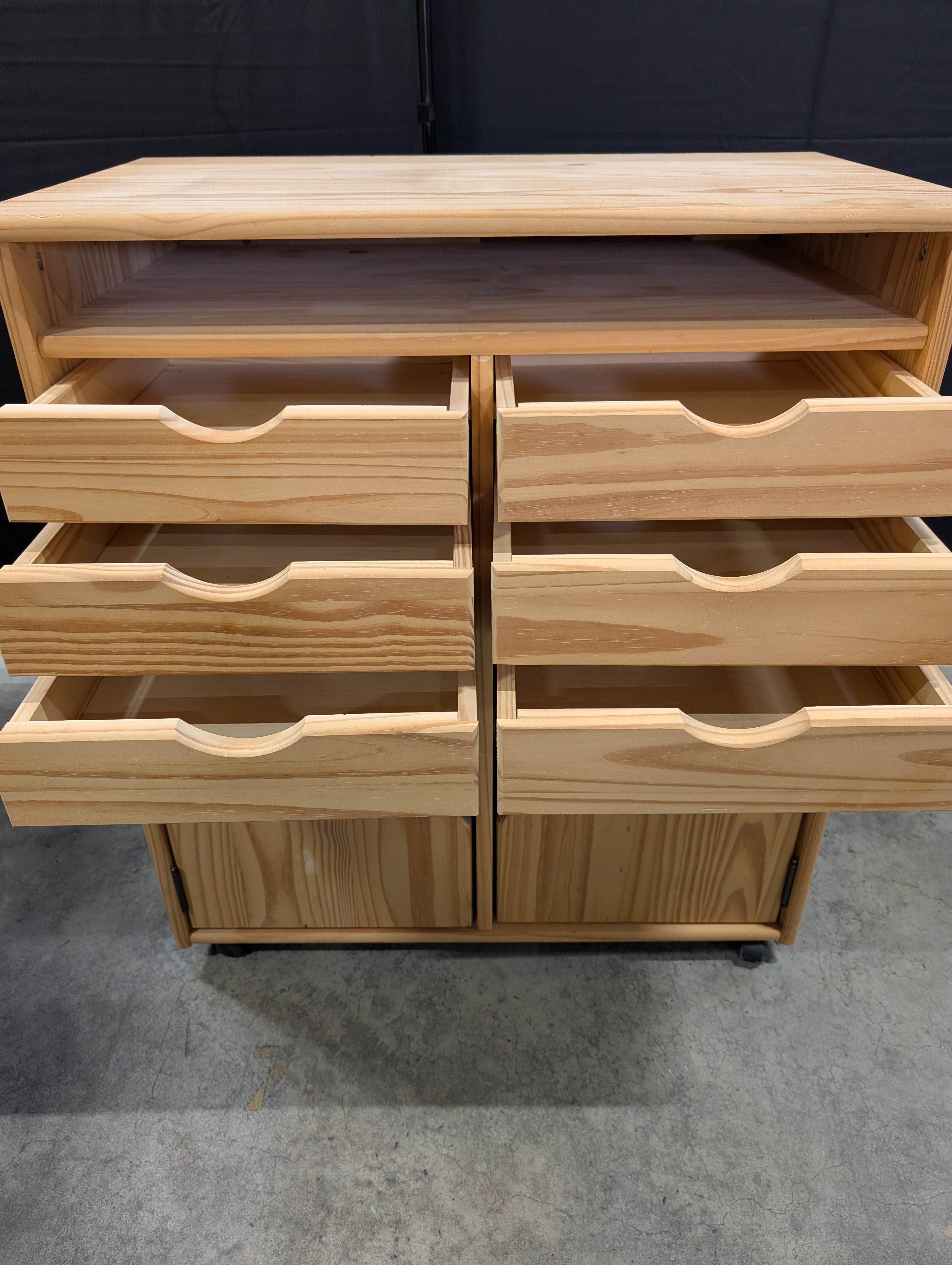 Natural Pine Wood Rolling Storage Cabinet
