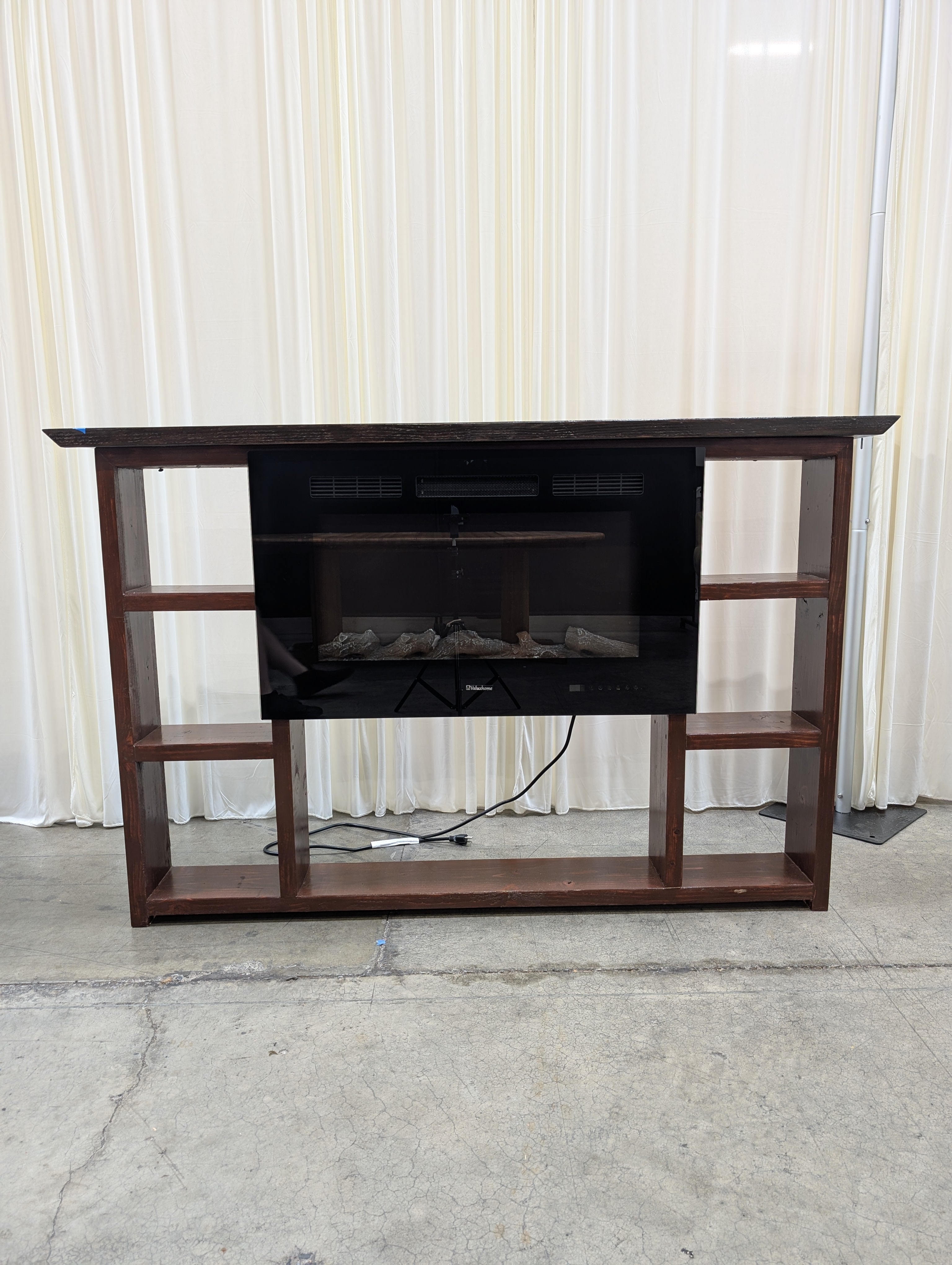 Modern Dark Wood TV Stand with Electric Valuxhone Fireplace