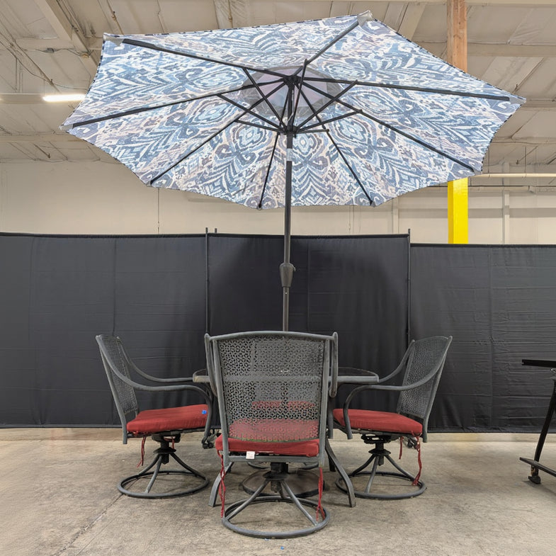 Six-Piece Metal Patio Dining Set with Red Cushions