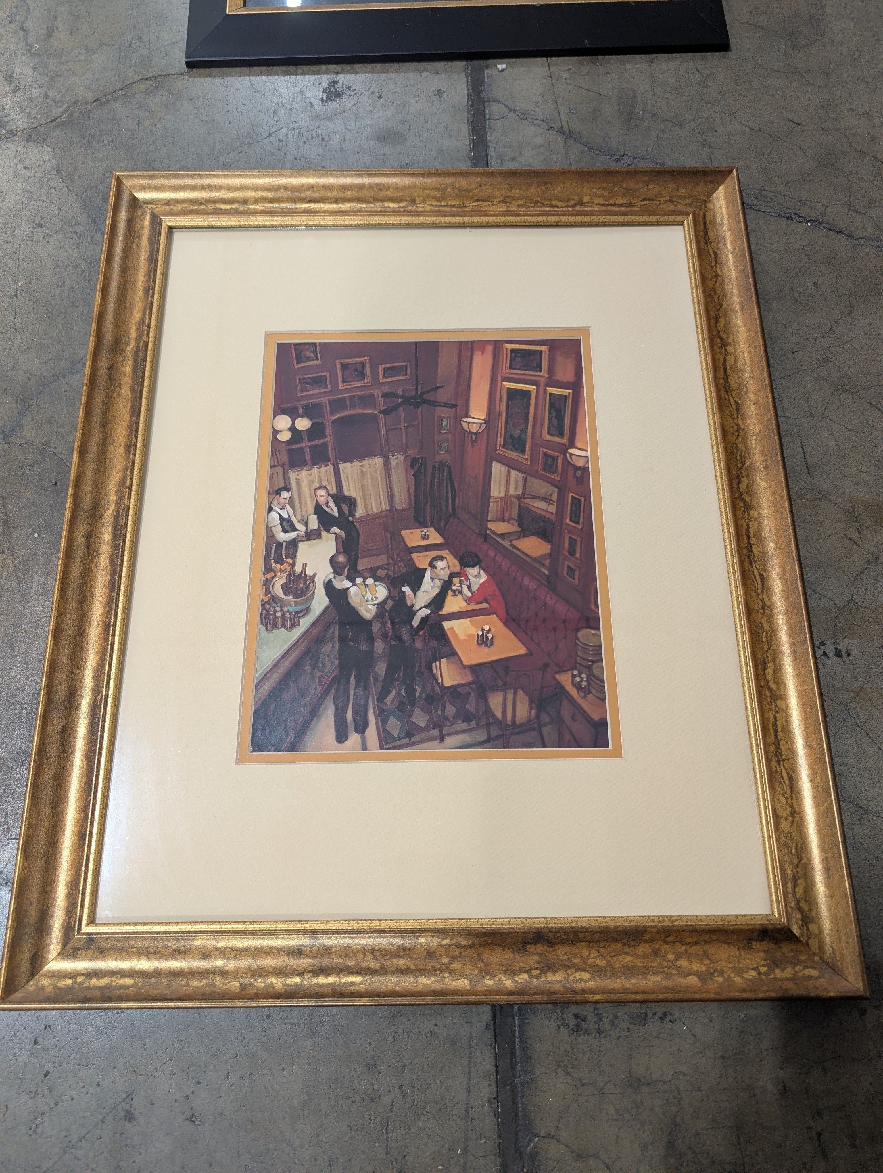 Ornate Gold-Toned Bar Scene Framed Art