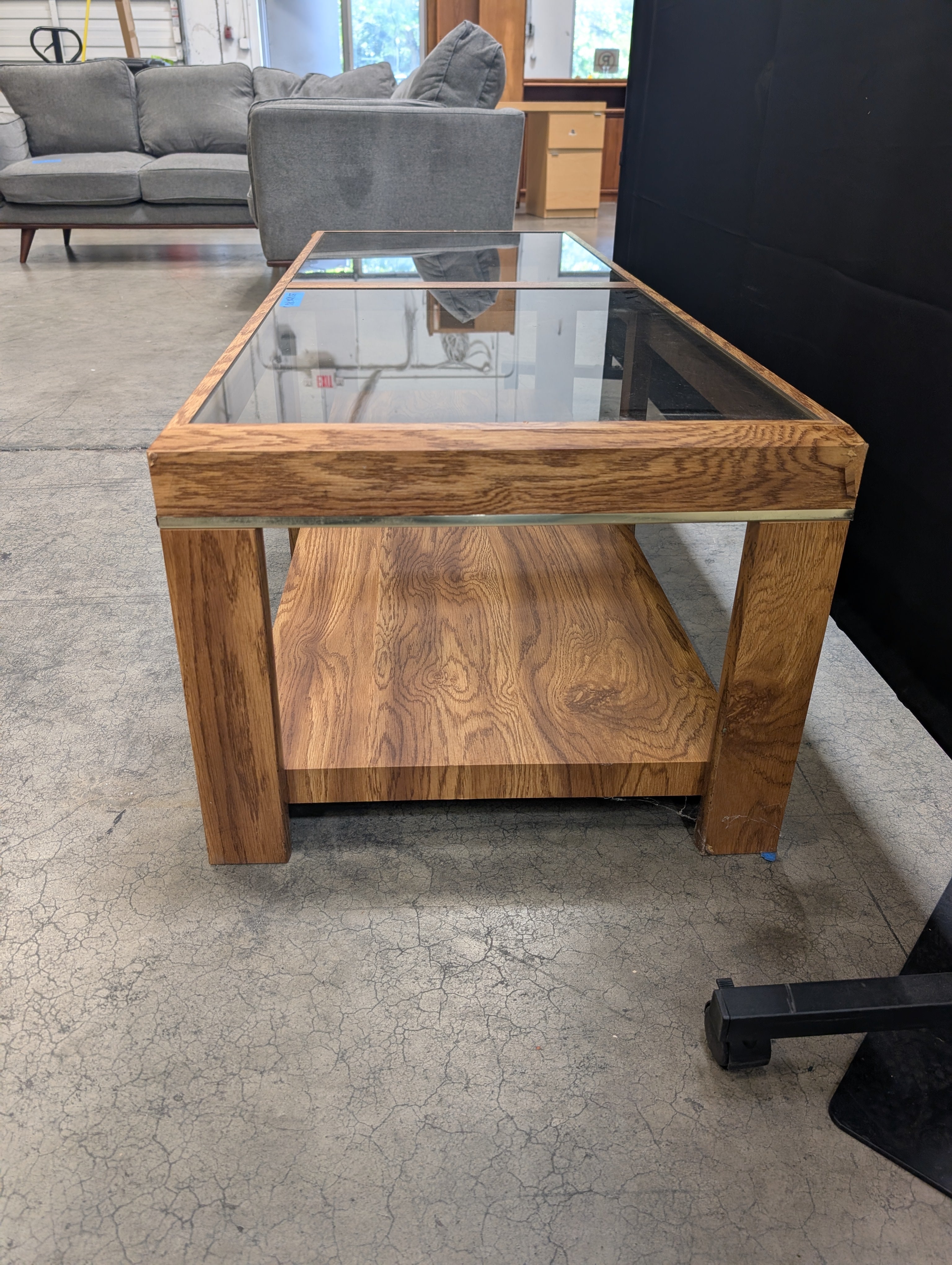 Mid-Century Rectangular Coffee Table in Wood and Glass