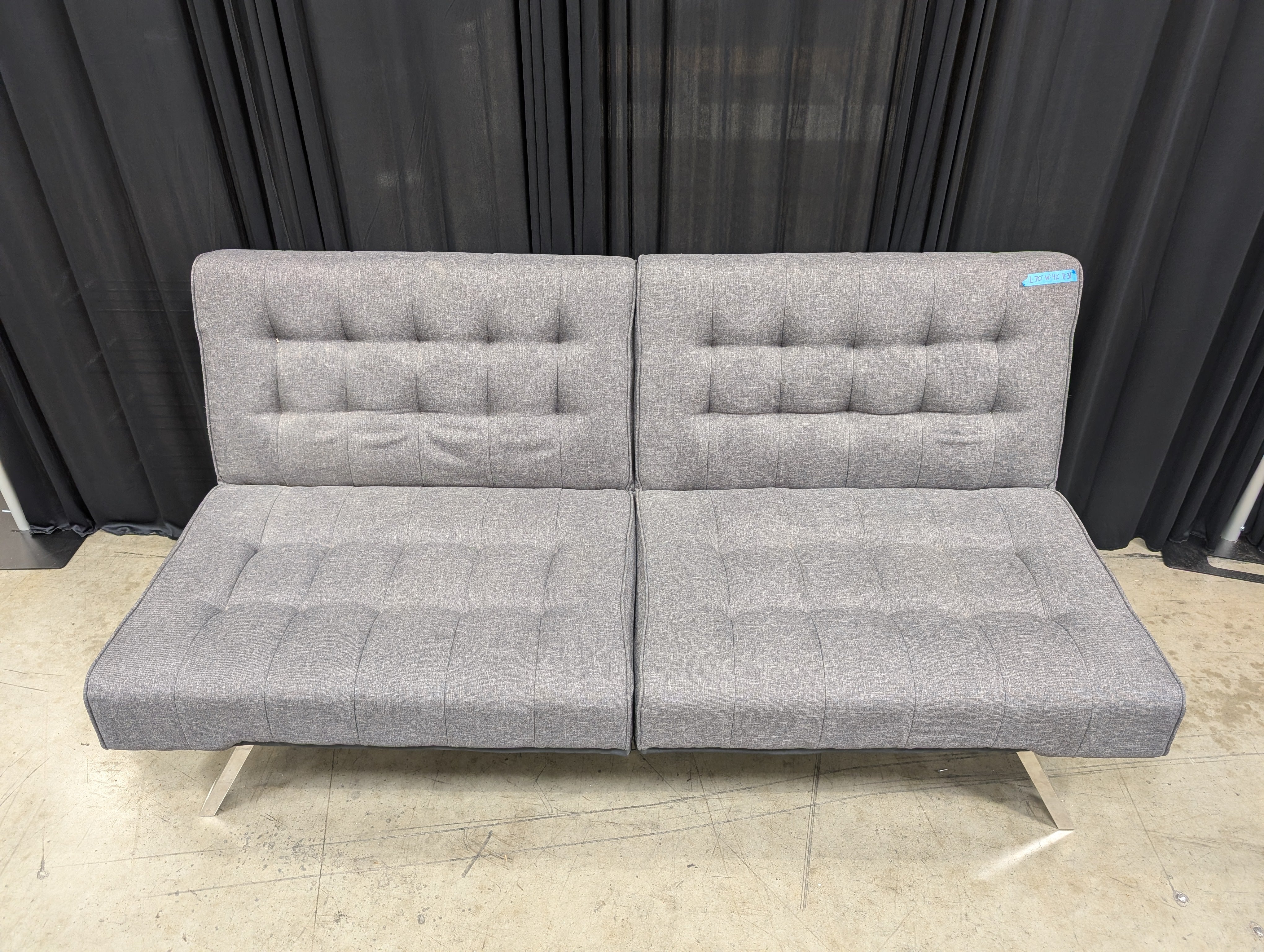 Tufted Grey Split-Back Couch in Fabric