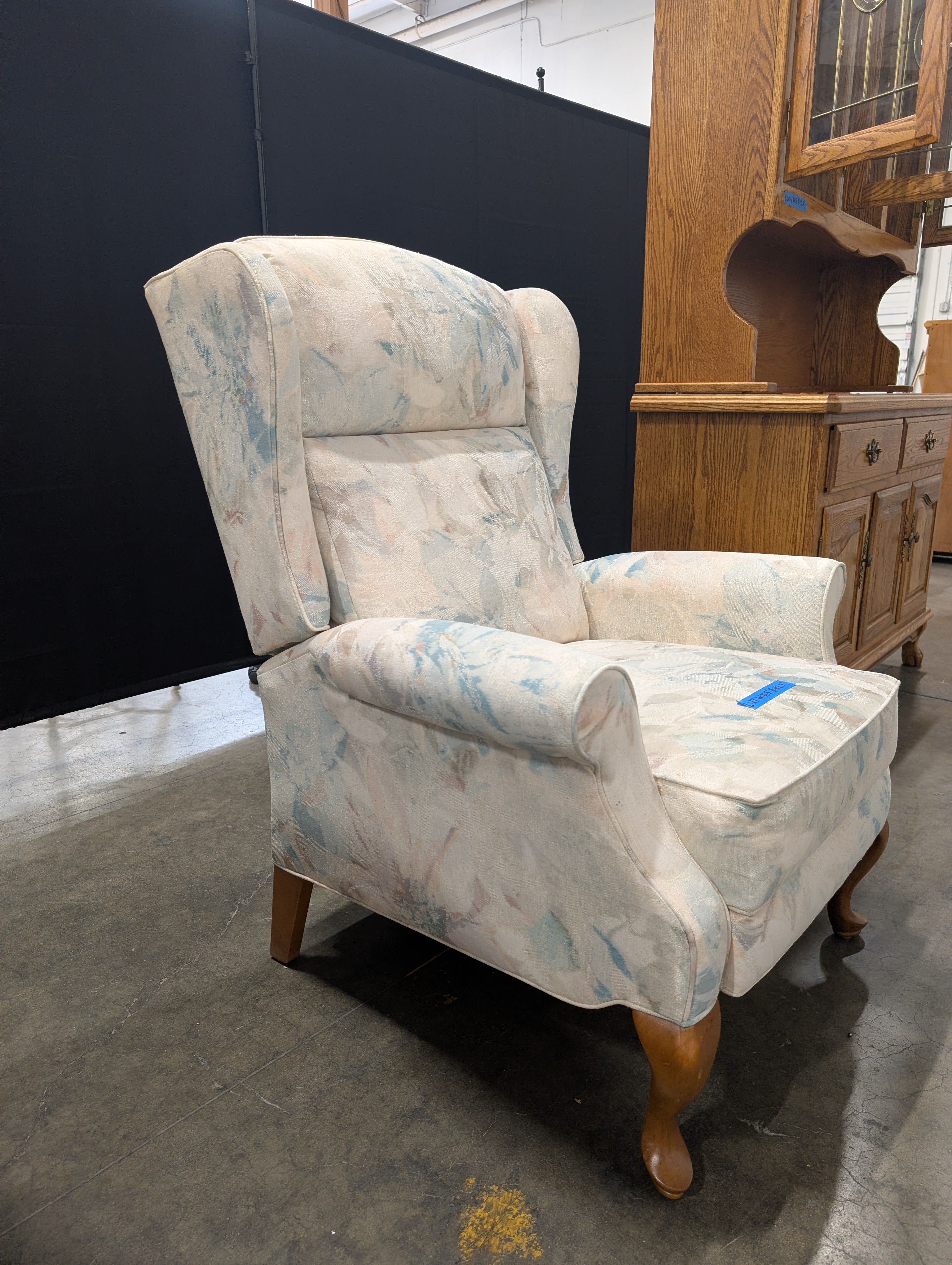 LaZboy Floral Pastel Fabric Wingback Recliner with Wooden Legs