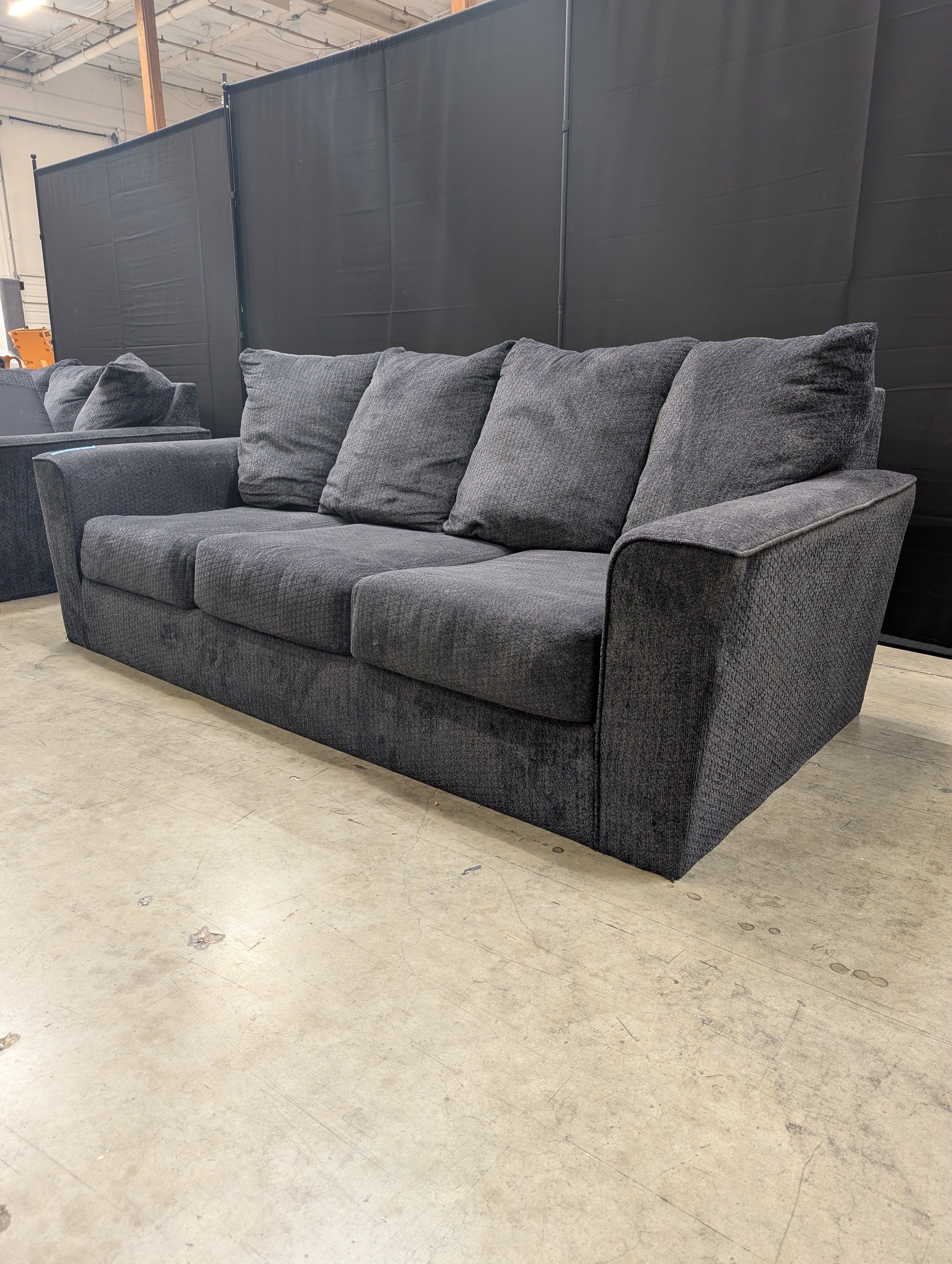 Contemporary Dark Grey Fabric Ashley Furniture Sofa Used