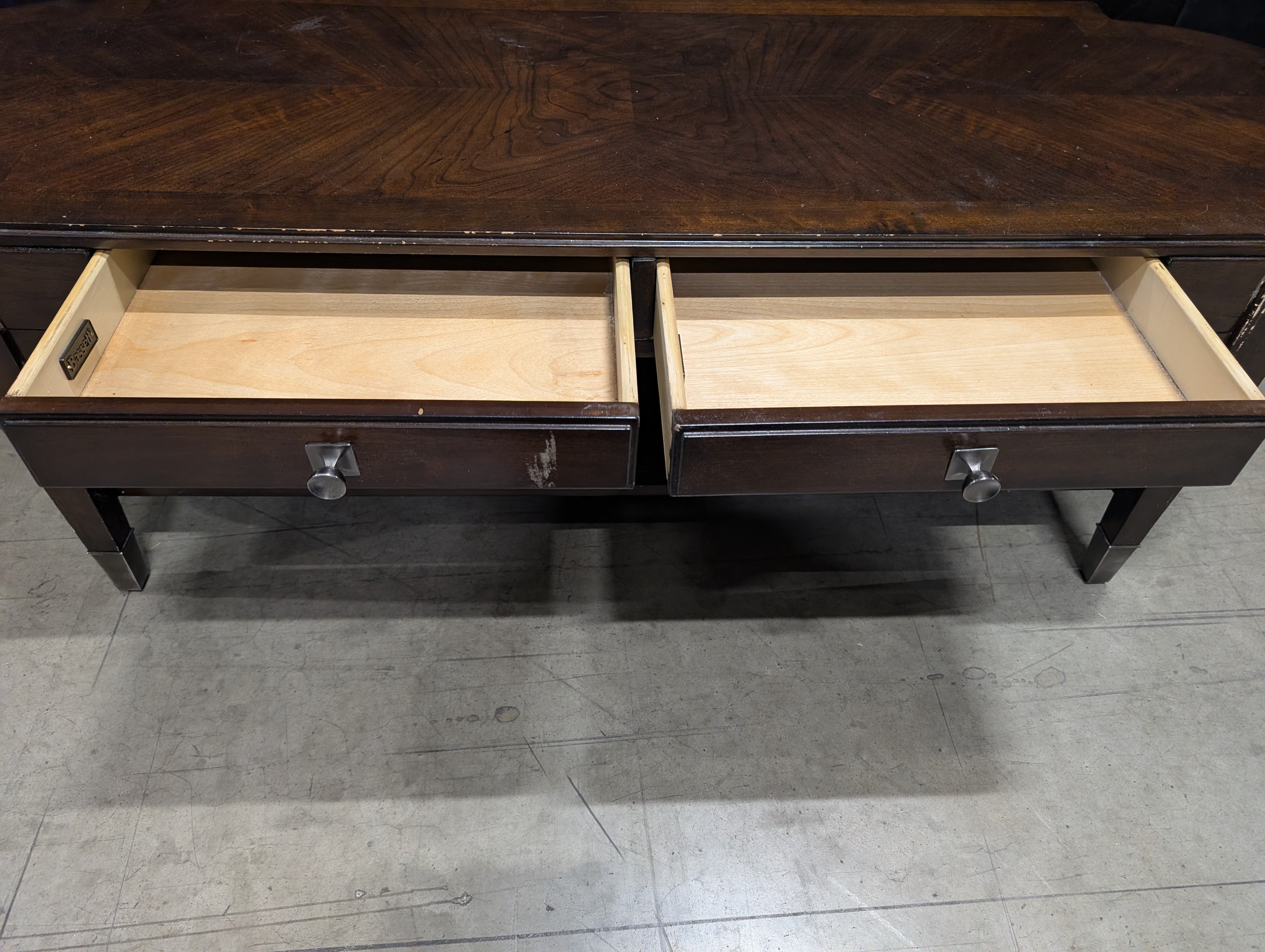 BASSETT Coffee Table with Storage Drawers and Lower Shelf