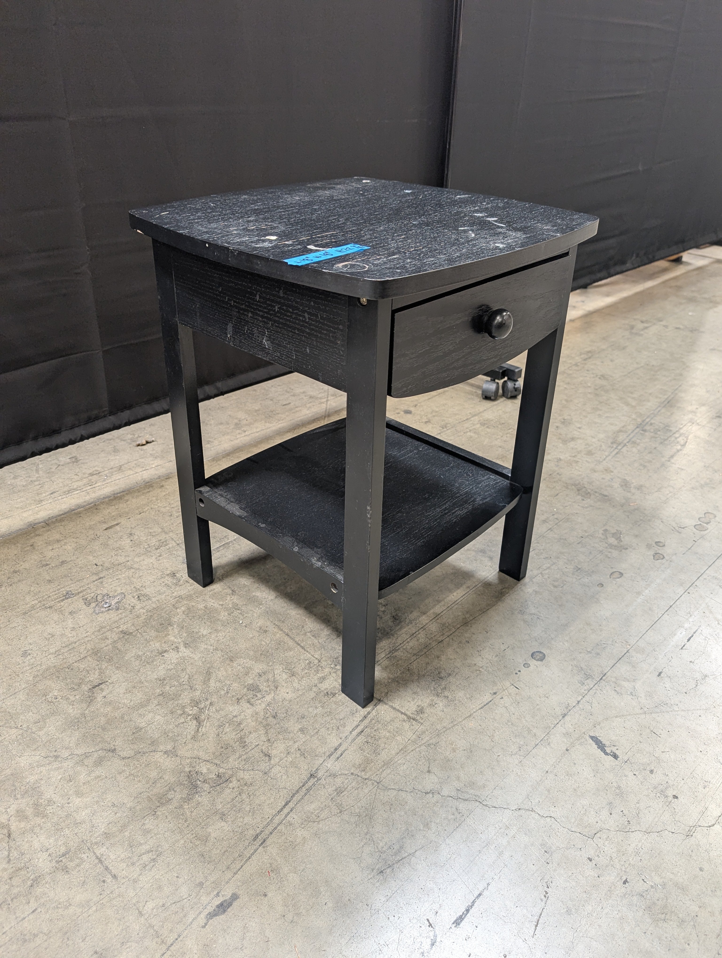 Black Wood Tone Nightstand with Drawer and Open Shelf