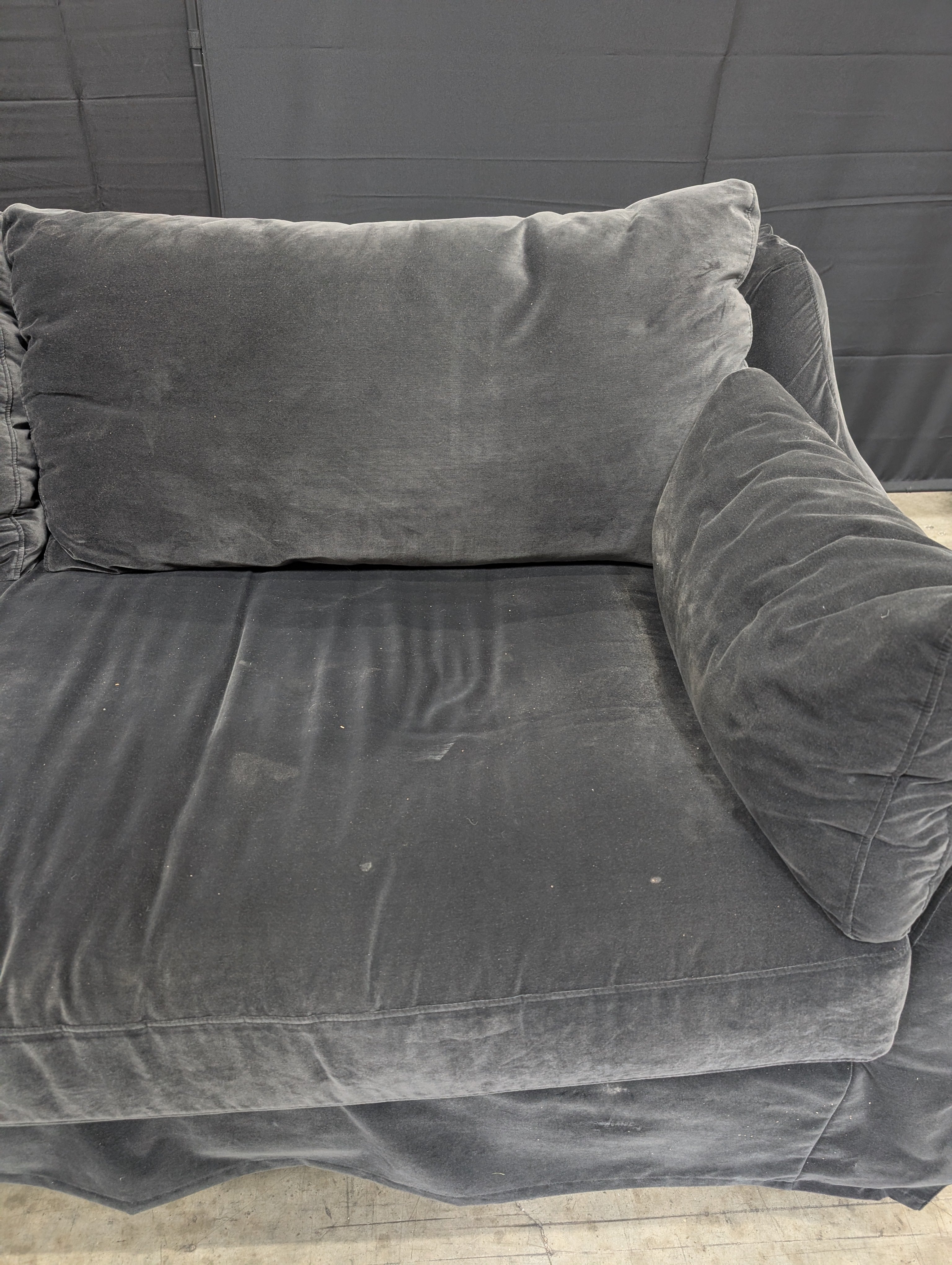 Dark Gray Velvet Skirted Couch