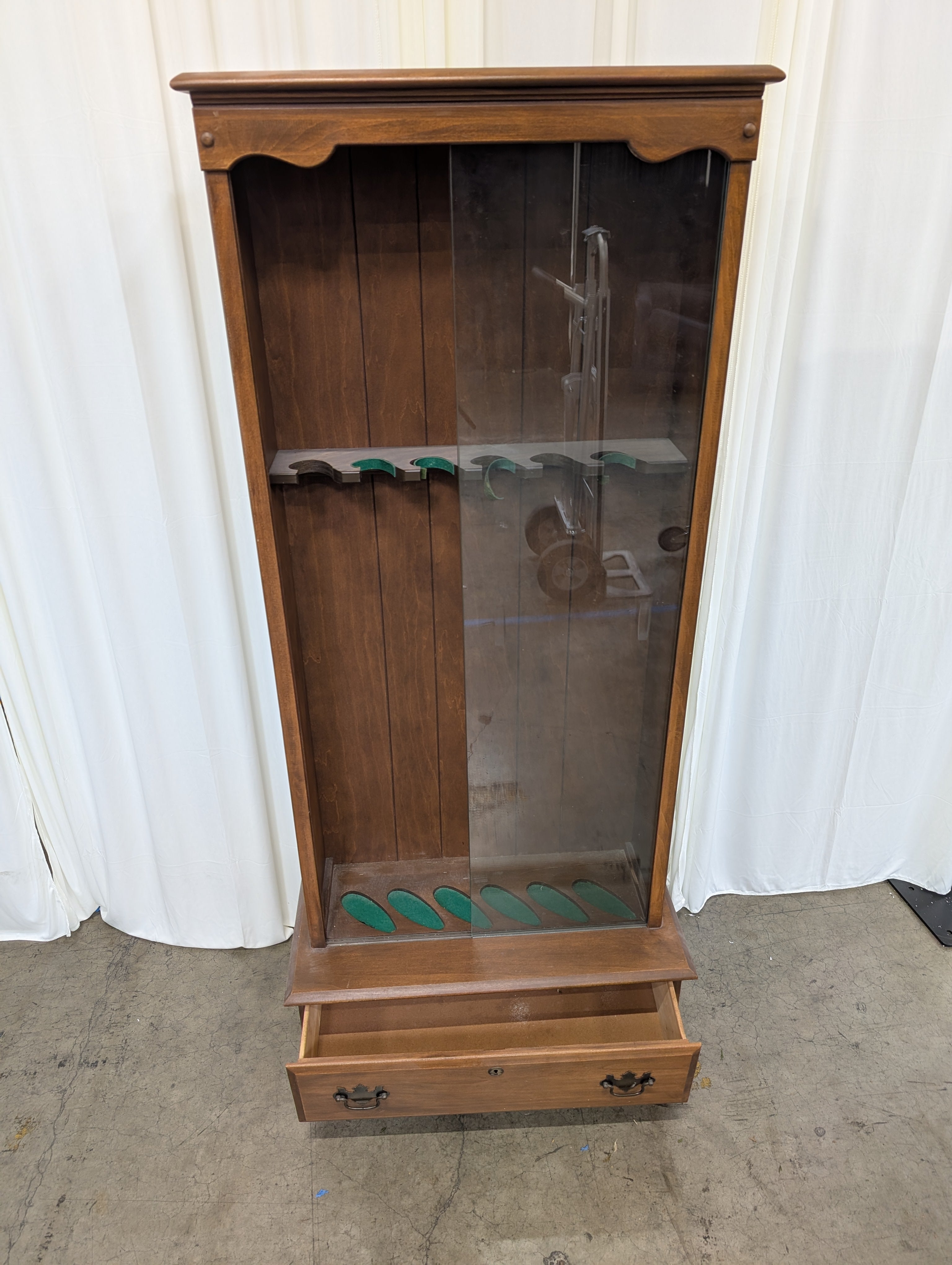 Brown Wood Shotgun Display Cabinet with Glass Doors