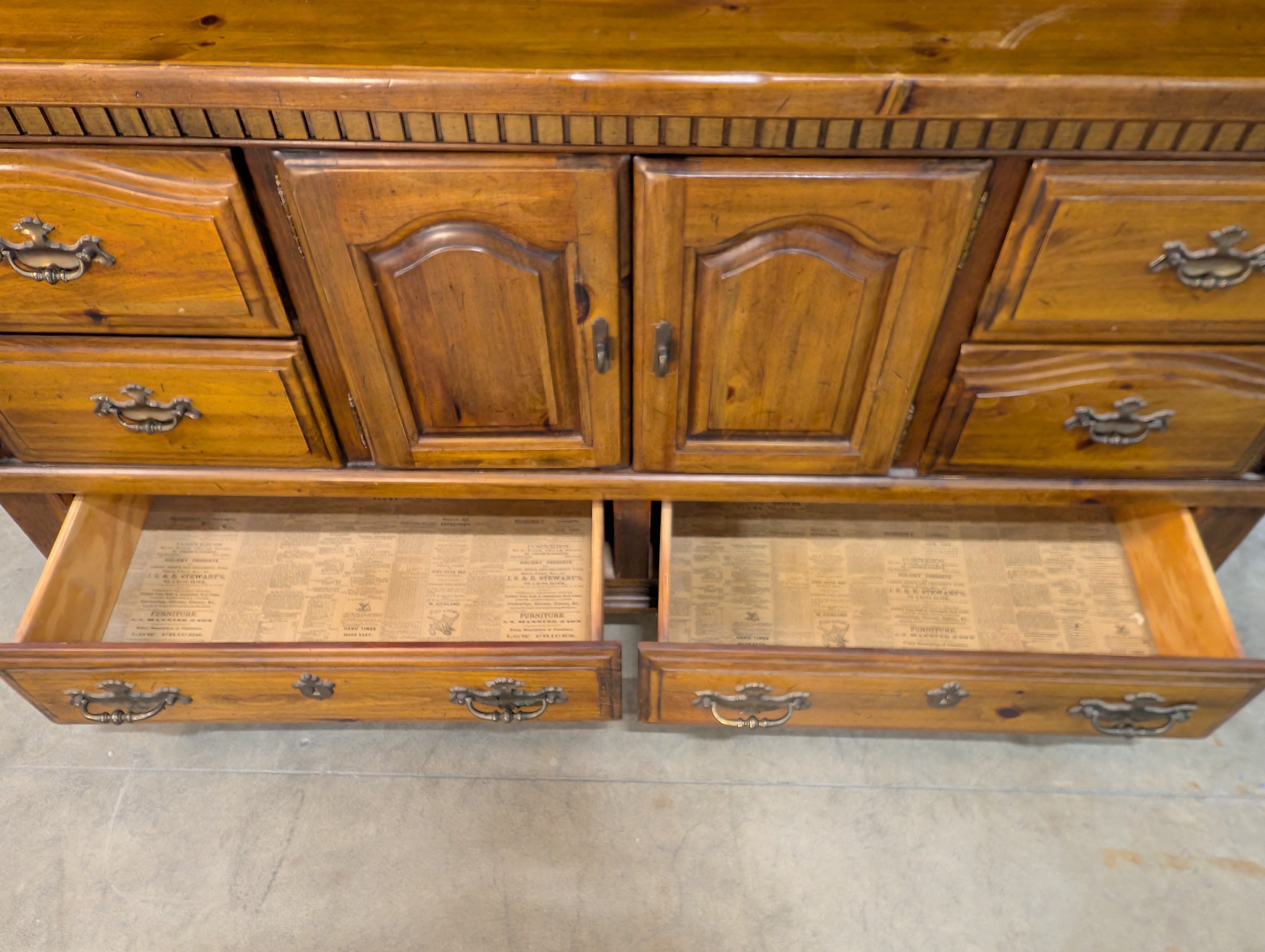 Rustic Hardwood Hutch with Glass-Front Cabinets
