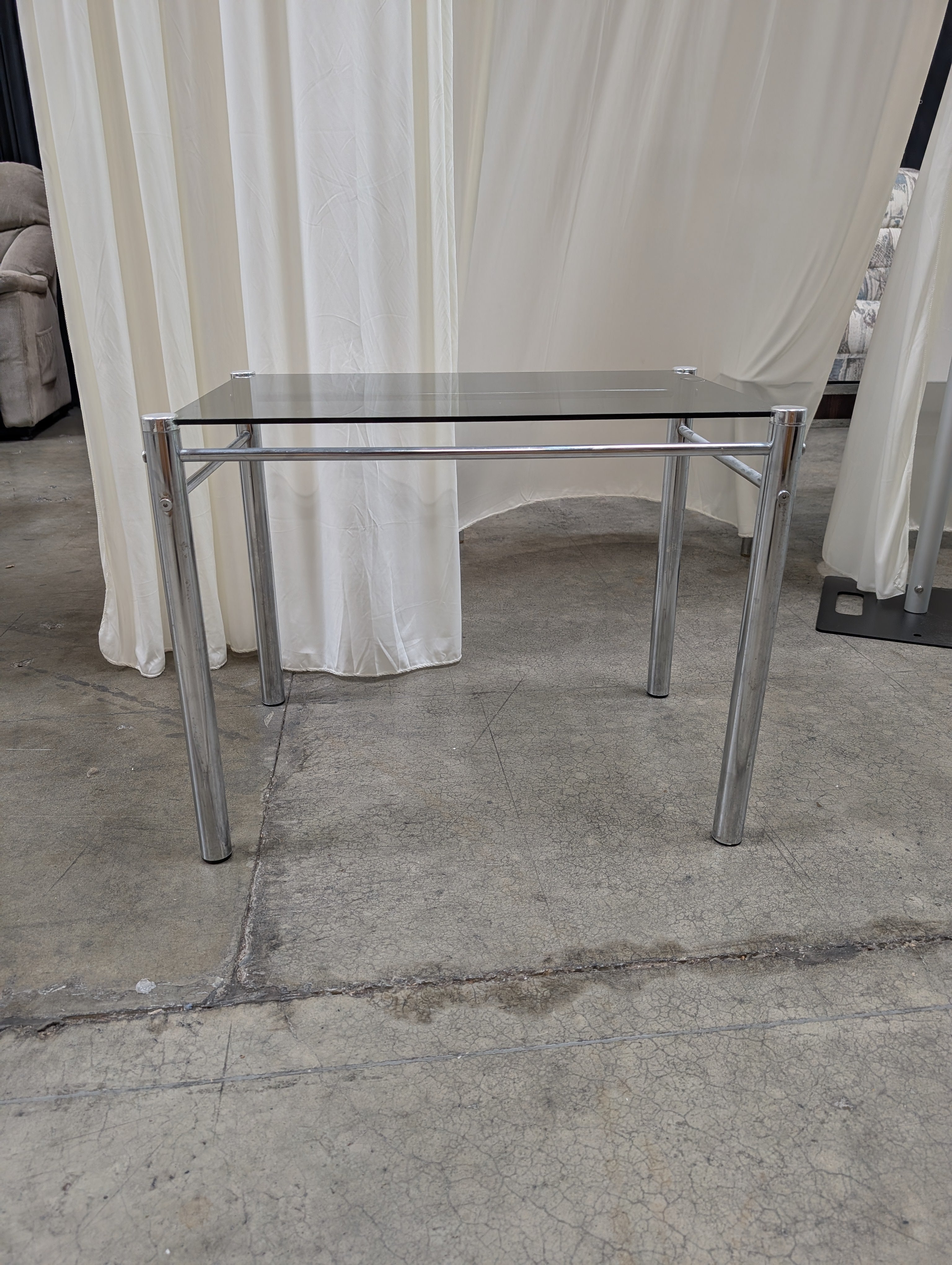 Modern Clear Glass End Table with Silver-Tone Frame