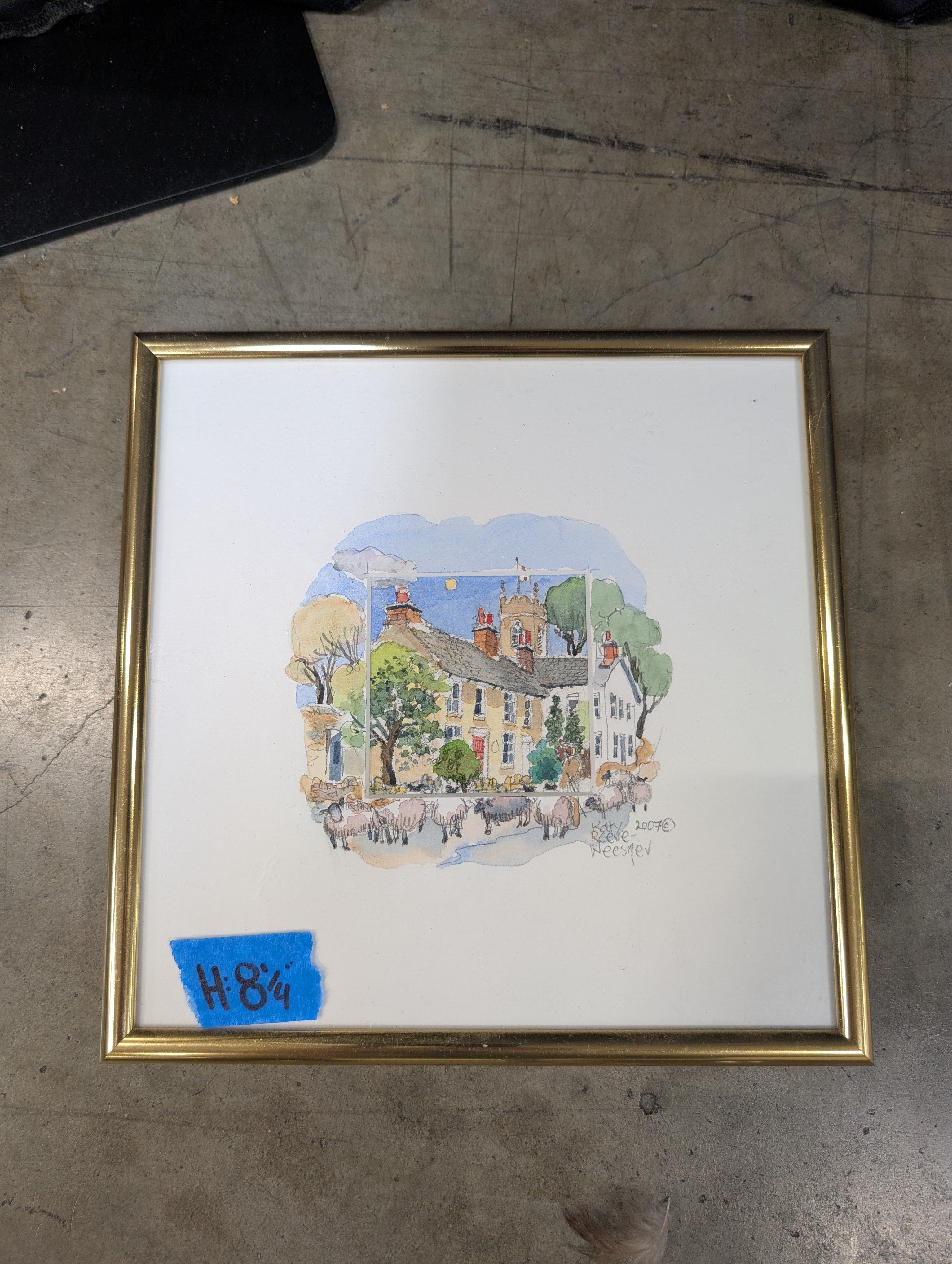 Square Watercolor Framed Art Print with Gold Frame