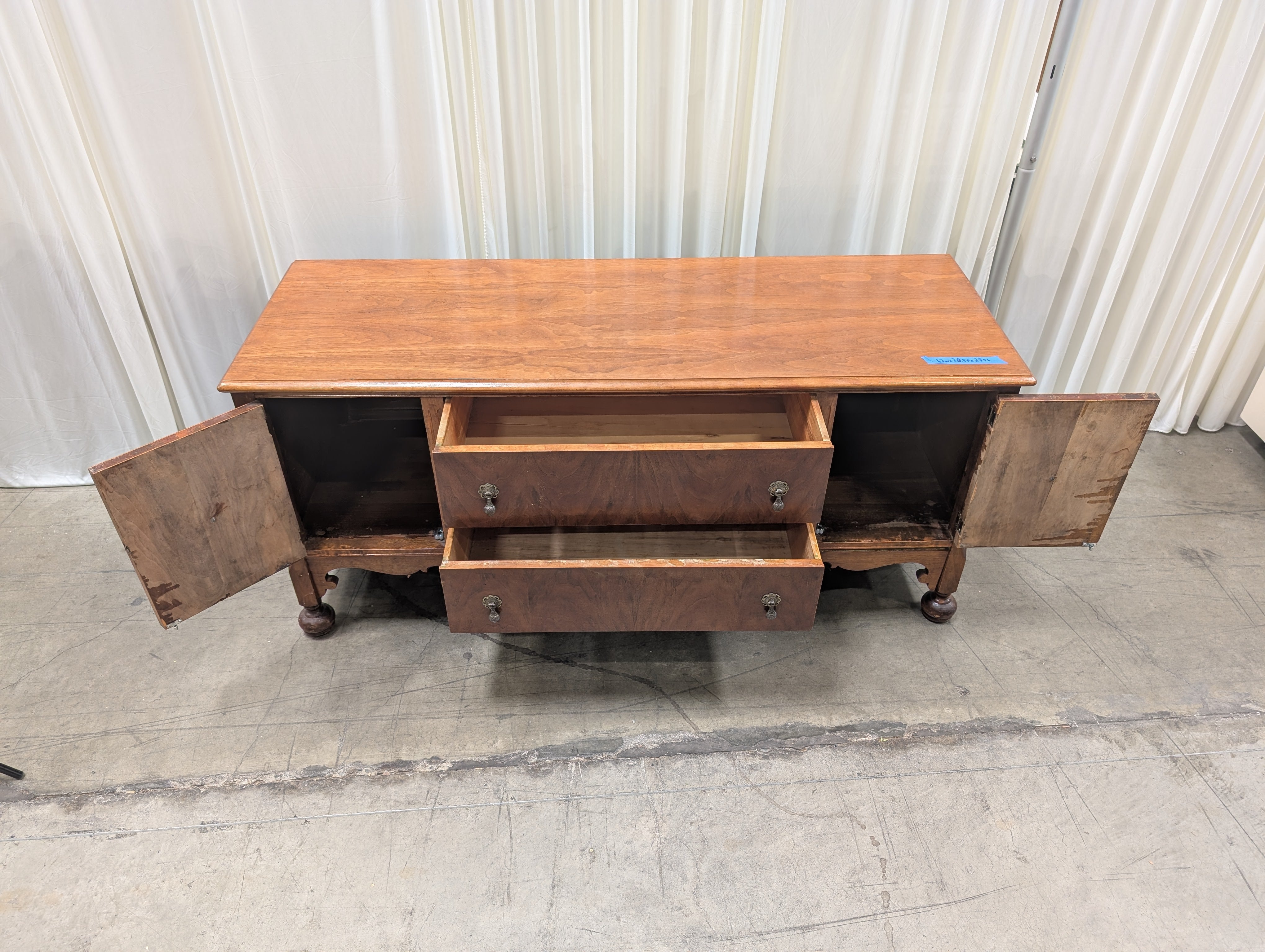 Vintage Ornate Burl Wood Buffet with Inlay