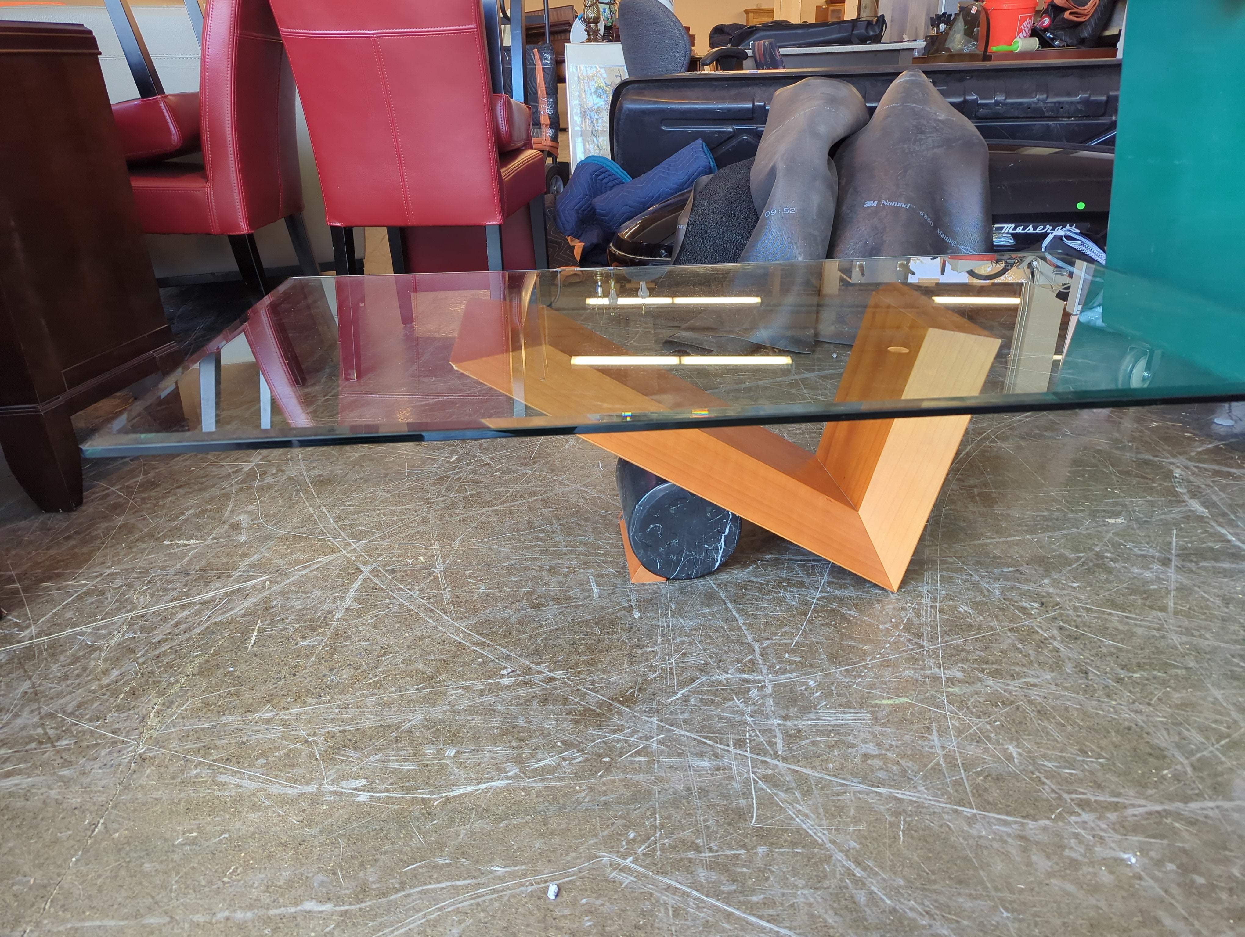 Cattelan Italia Mid Century Modern Glass-Top Coffee Table with Wood Base