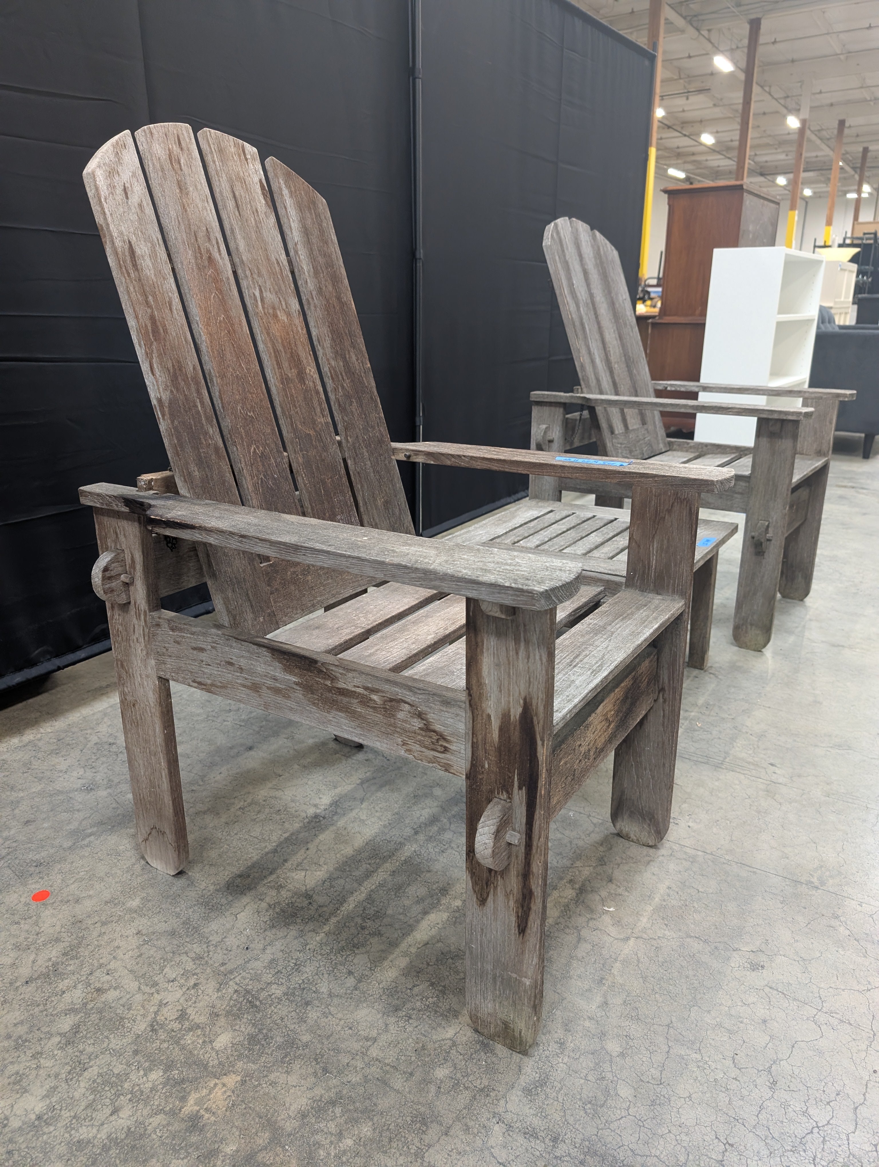 Set of Weathered Gray Wood Adirondack Chairs with Side Table