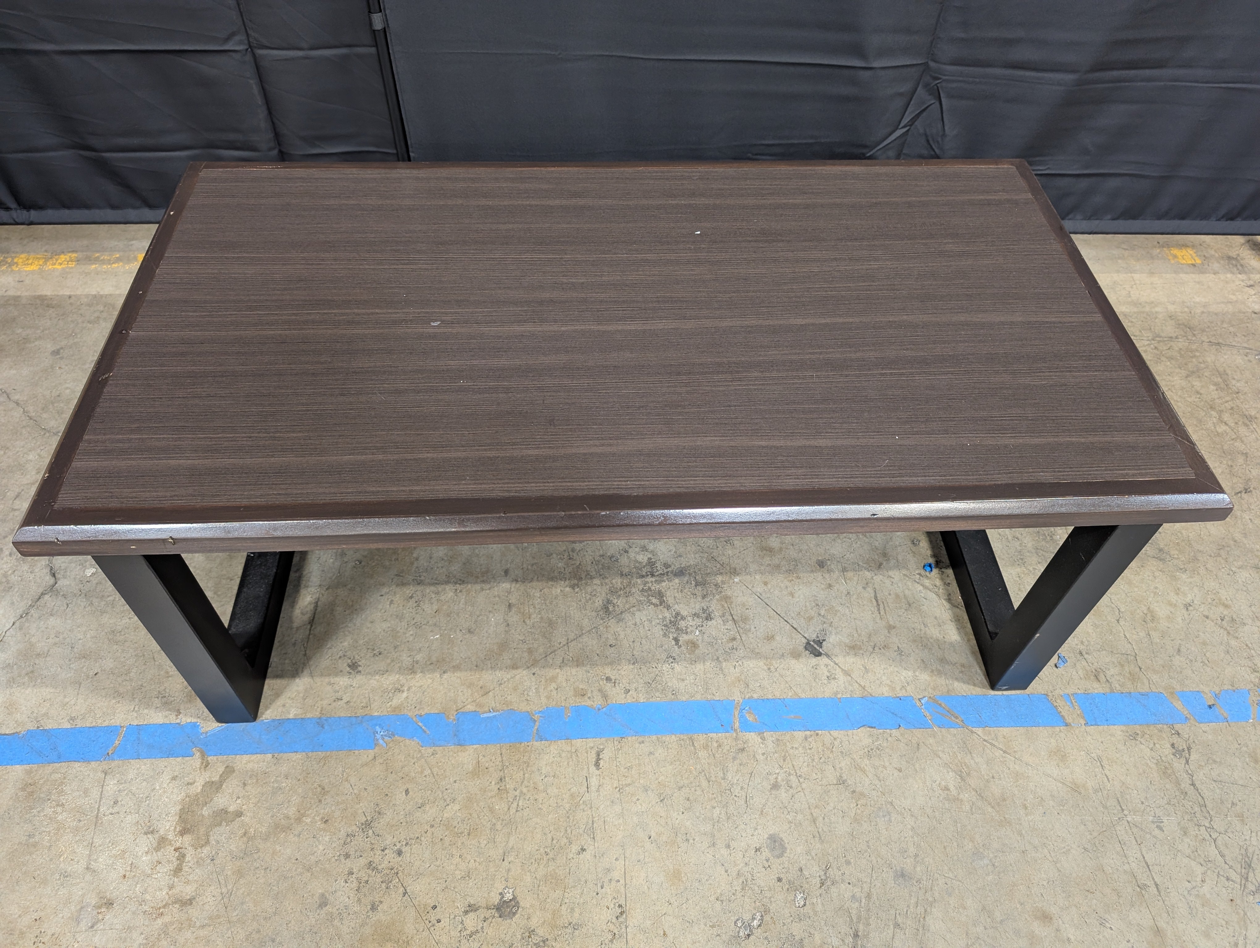 Contemporary Dark Brown Wood and Metal Coffee and End Table Set