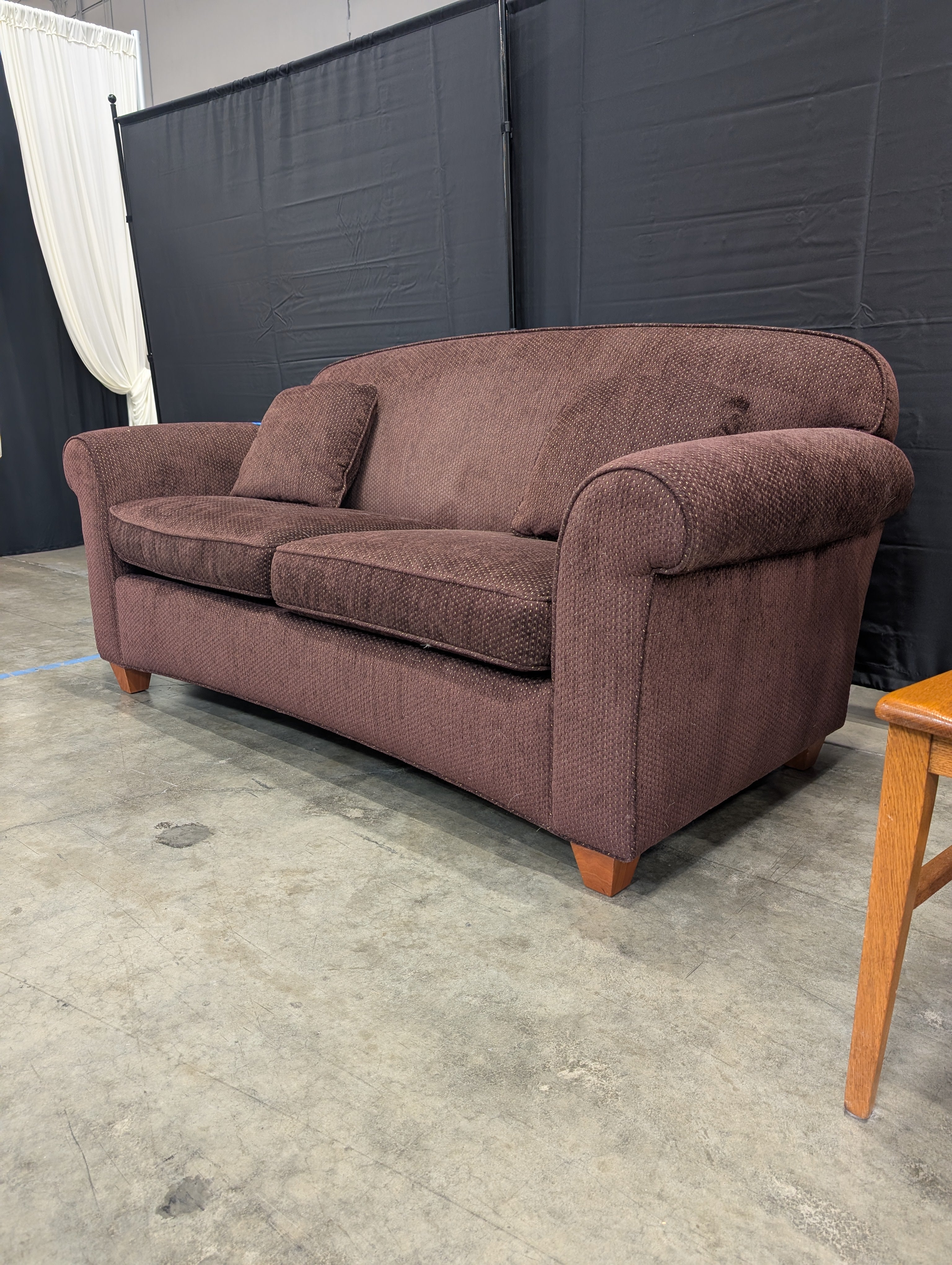 Dark Brown Textured Fabric Rolled Arm Couch