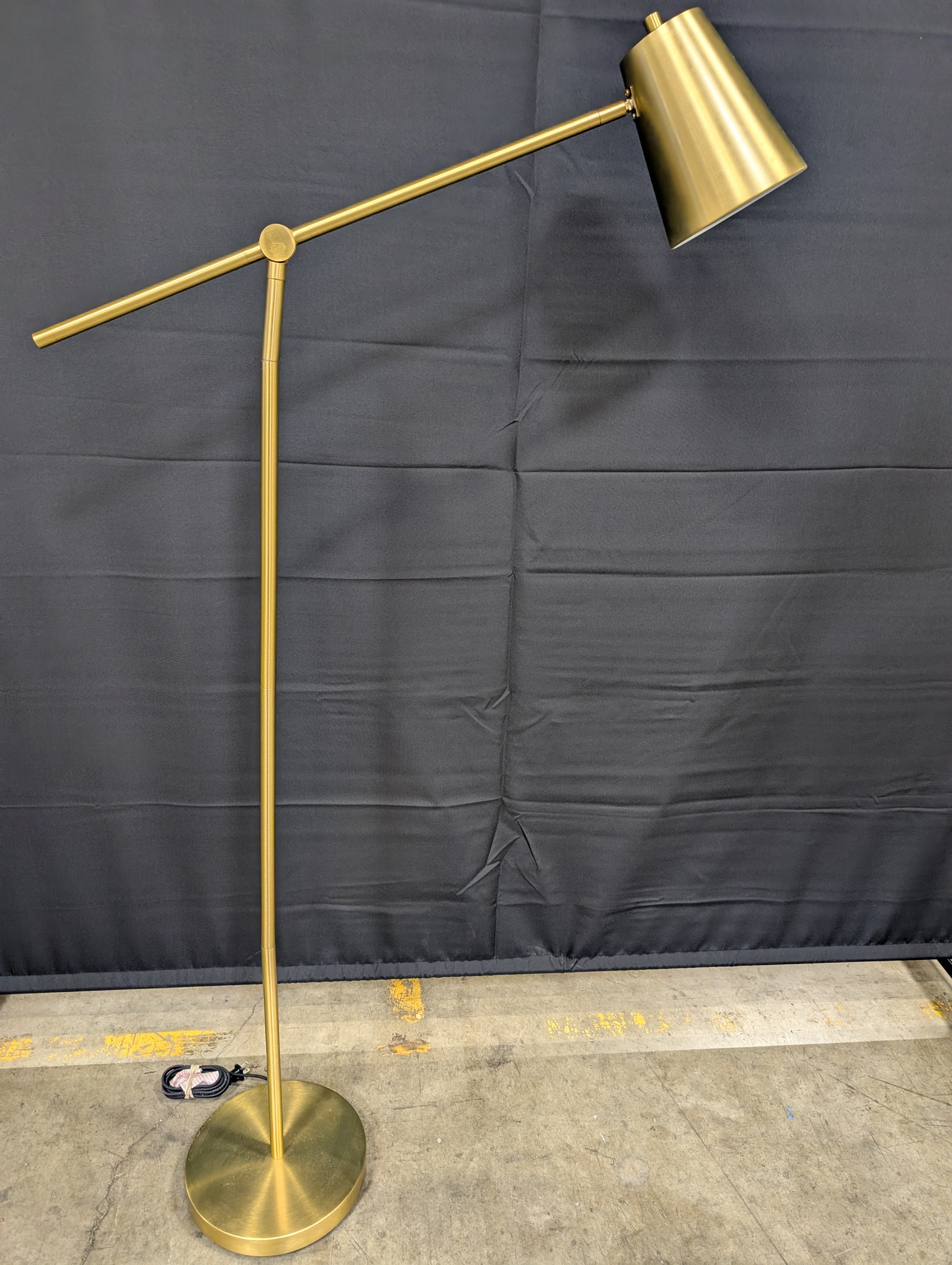 Modern Brass Tone Floor Lamp with Conical Shade