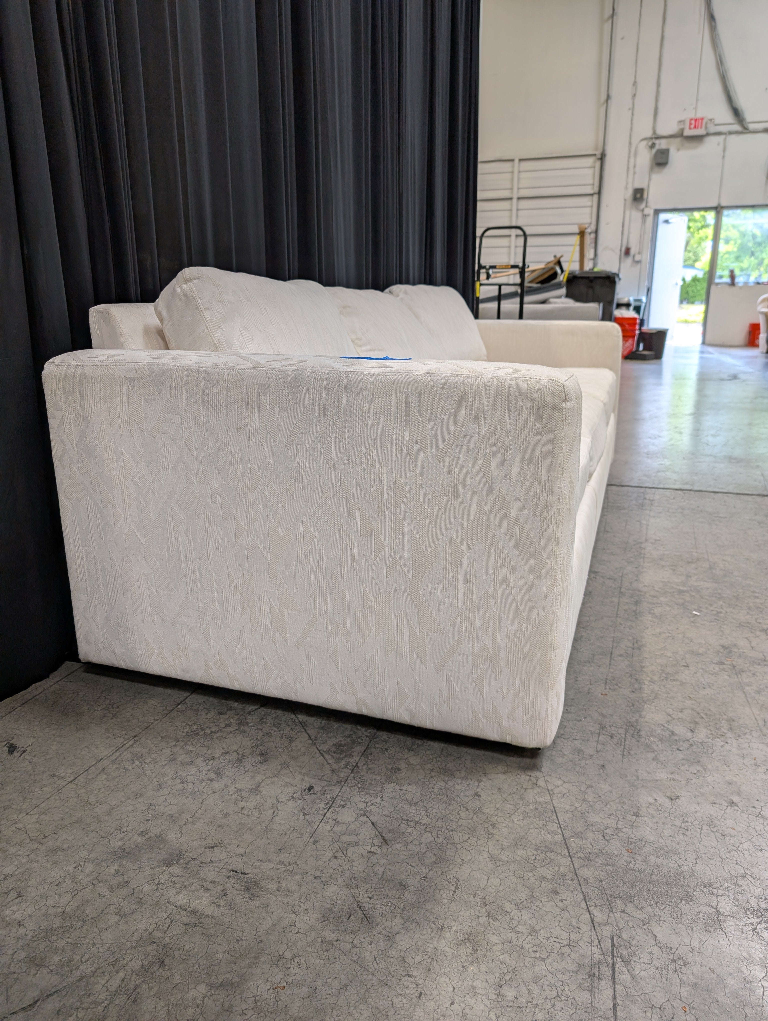 White Textured Fabric Three-Cushion Couch