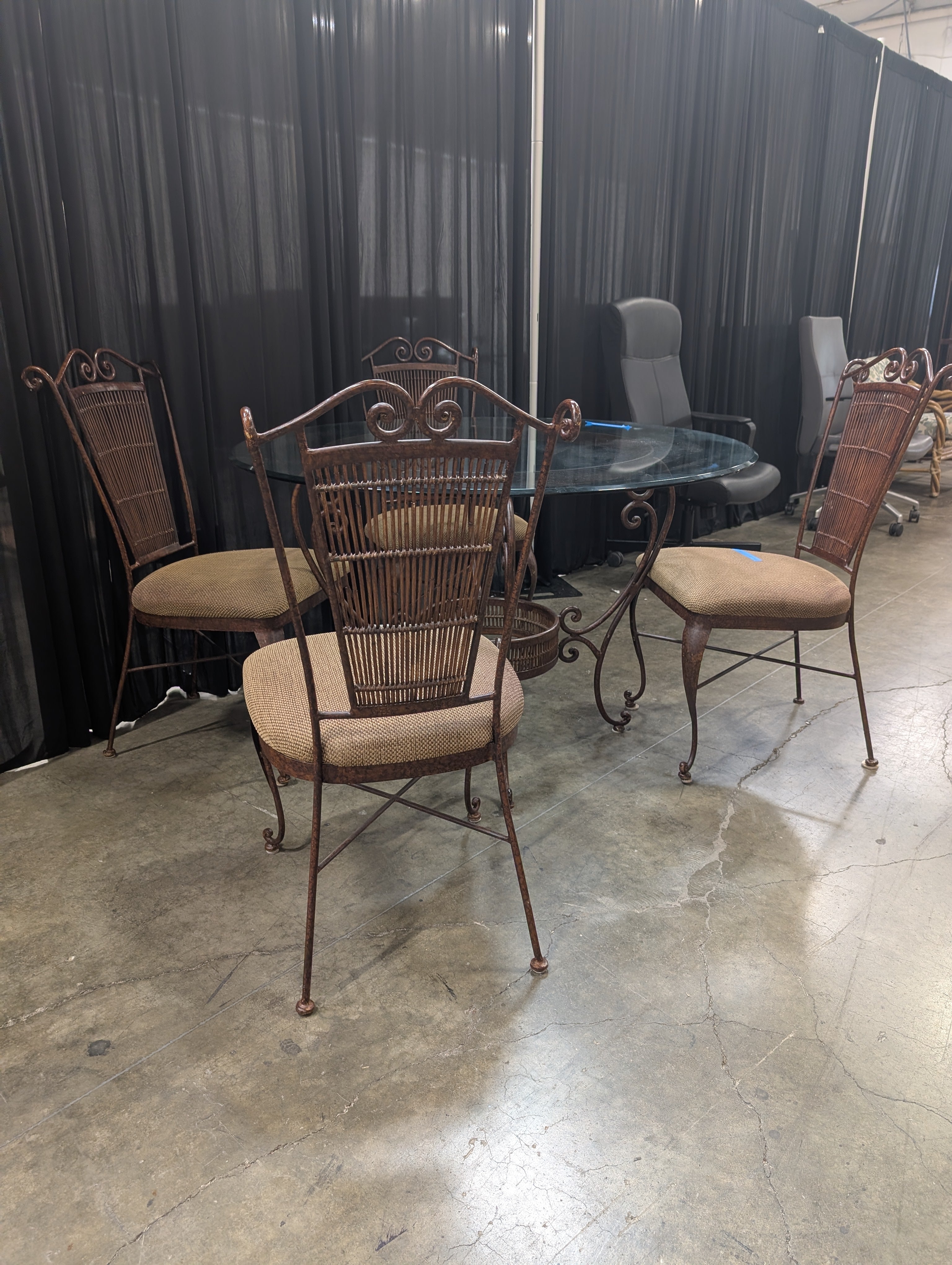 Ornate Wrought Iron Glass Top Dining Set