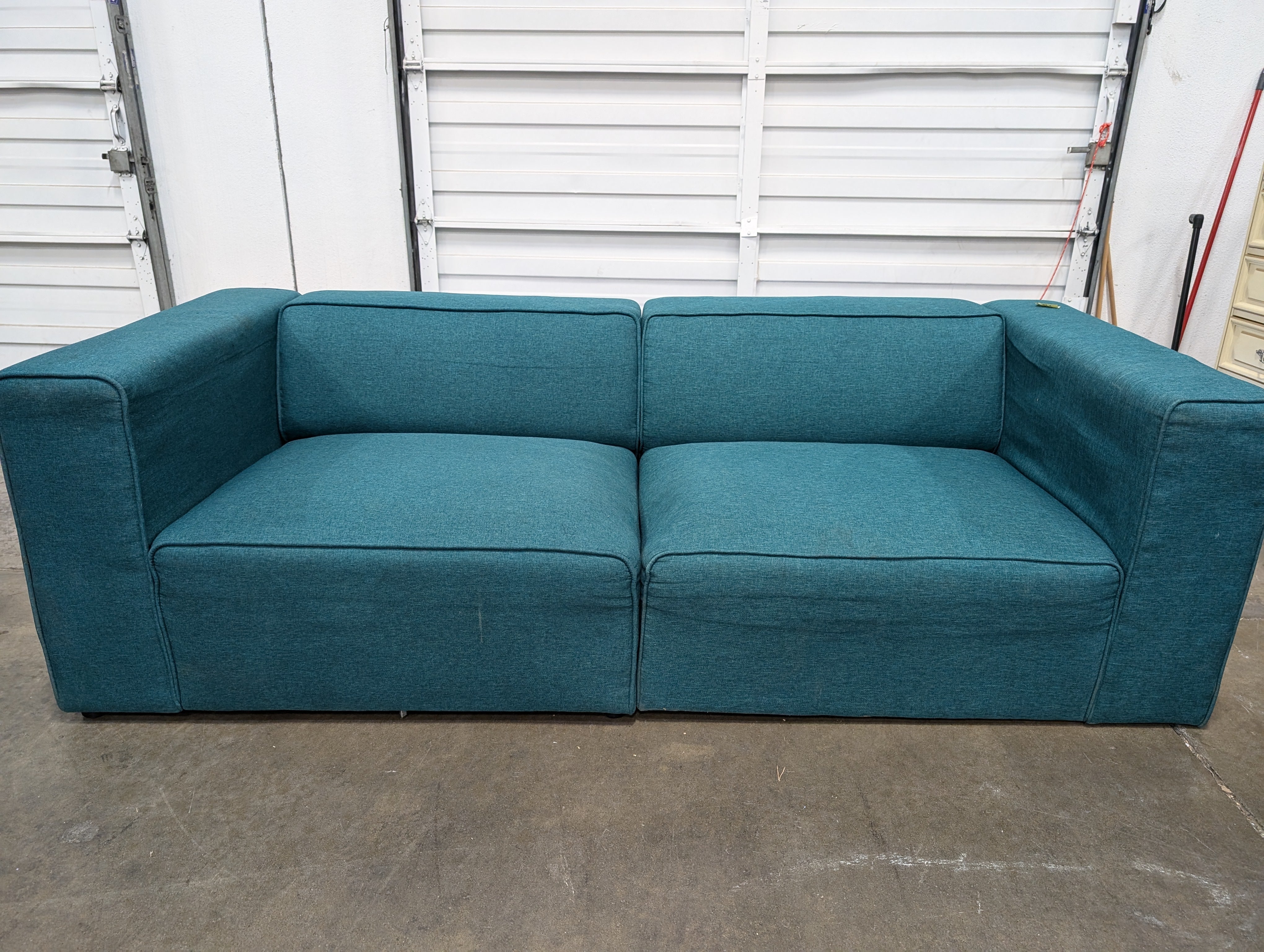 Vibrant Teal Fabric Two-Seater Sofa Section