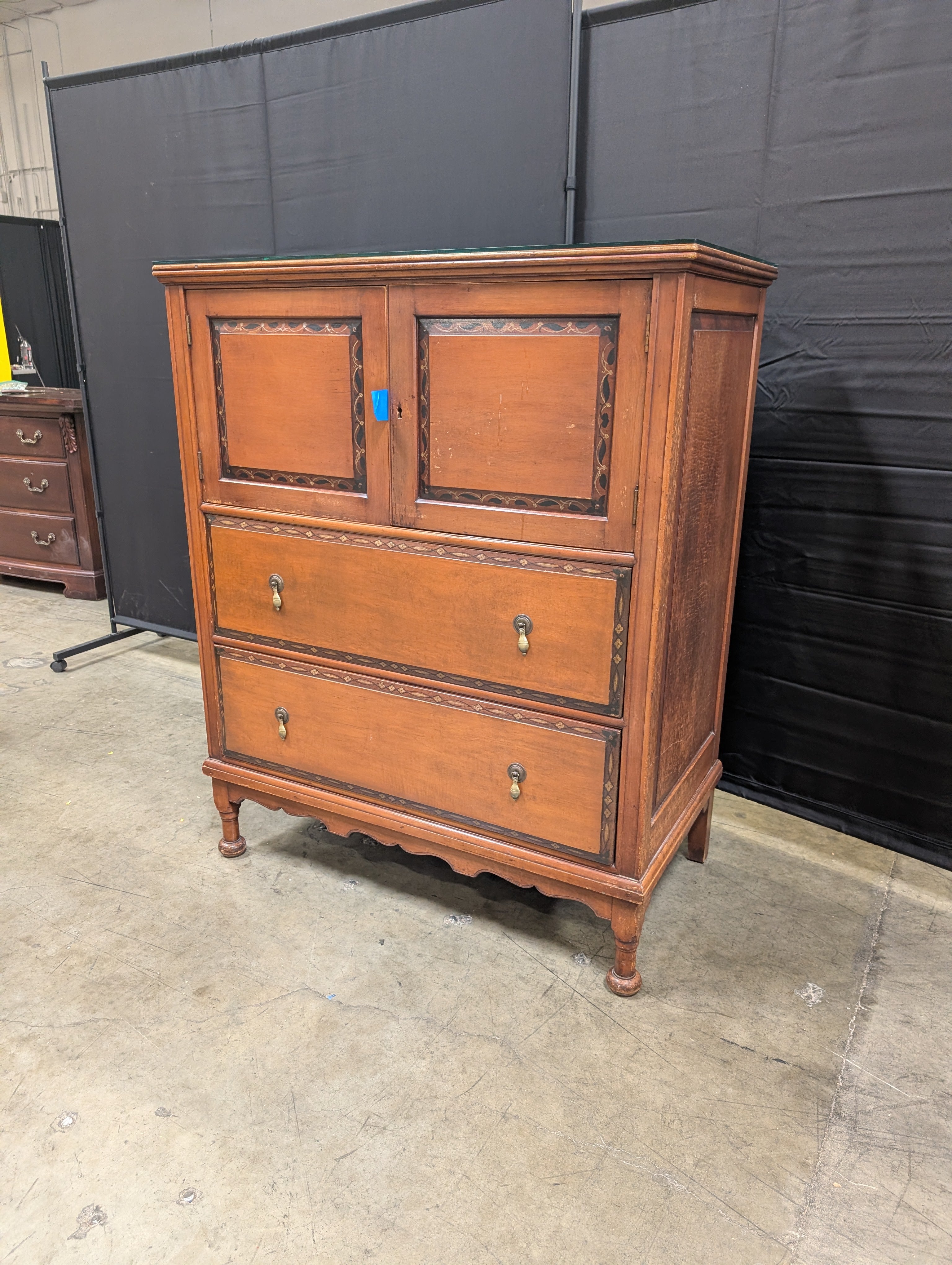 Traditional Cherry Tone Wood Armoire with Inlay