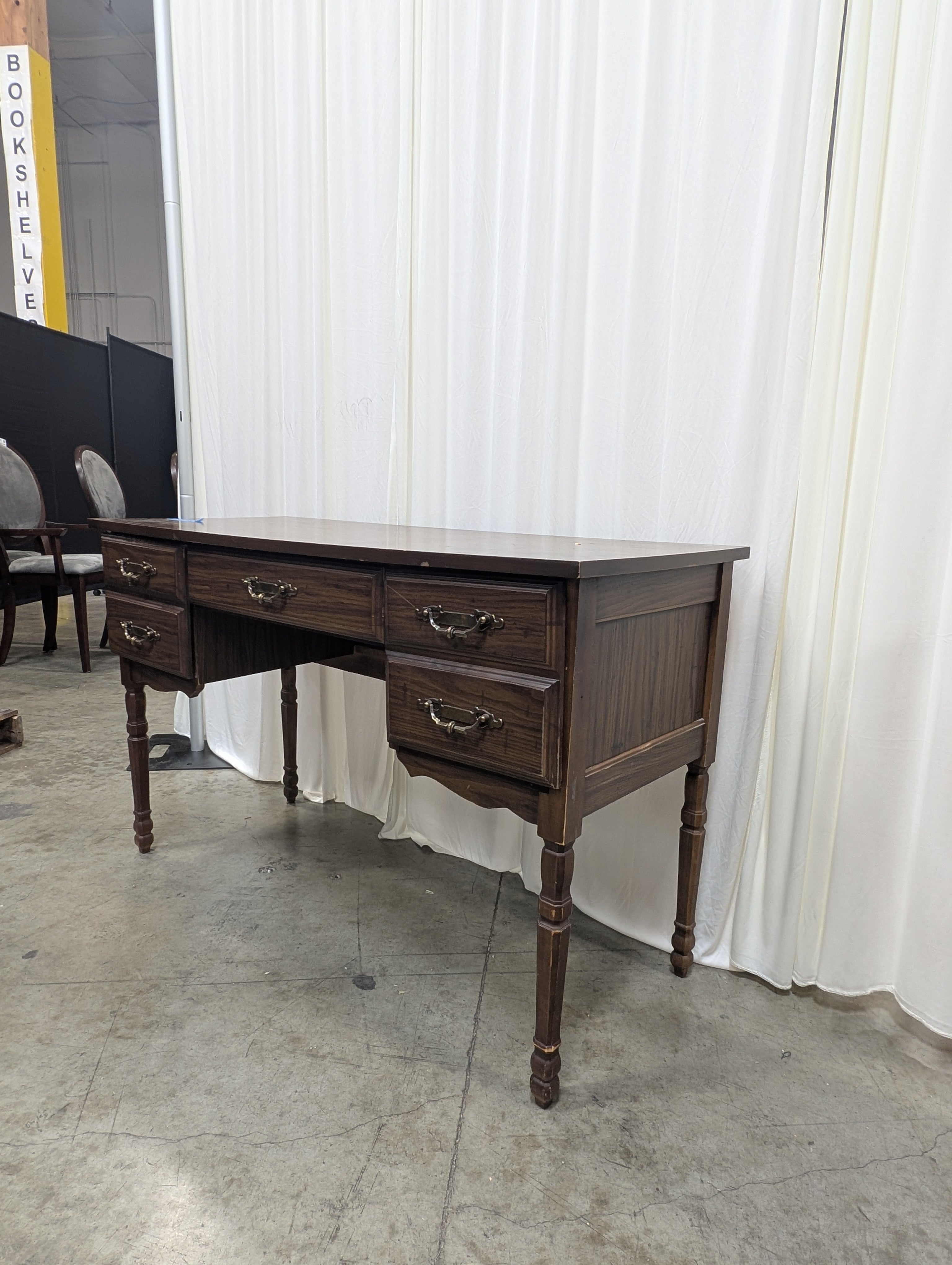 DMI Furniture Dark Wood Writing Desk with Five Drawers